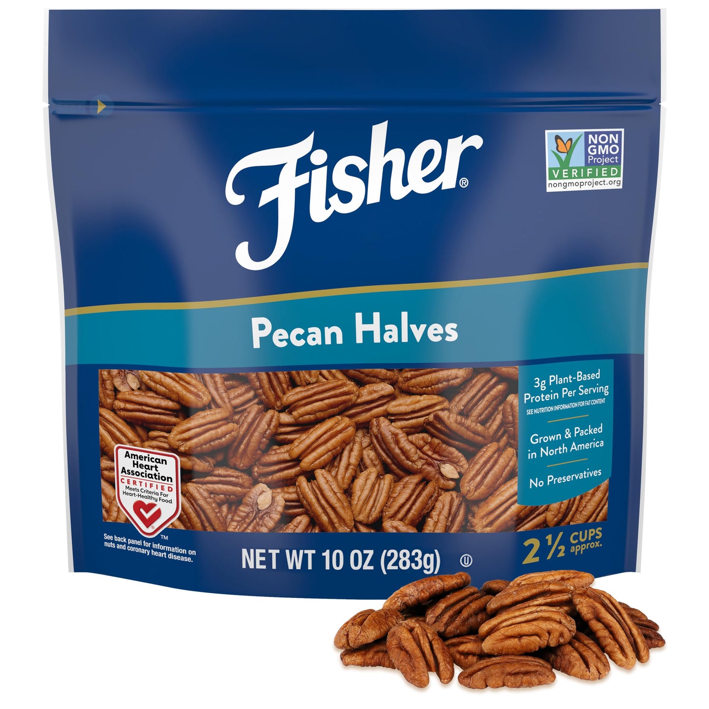 Fisher Chef's Naturals Pecan Halves 24 oz Resealable Bag, Unsalted Raw Nuts for Cooking, Baking & Snacking, Healthy Snacks for Adults, Vegan Protein, Keto Snack, Gluten Free Raw Pecans Halves