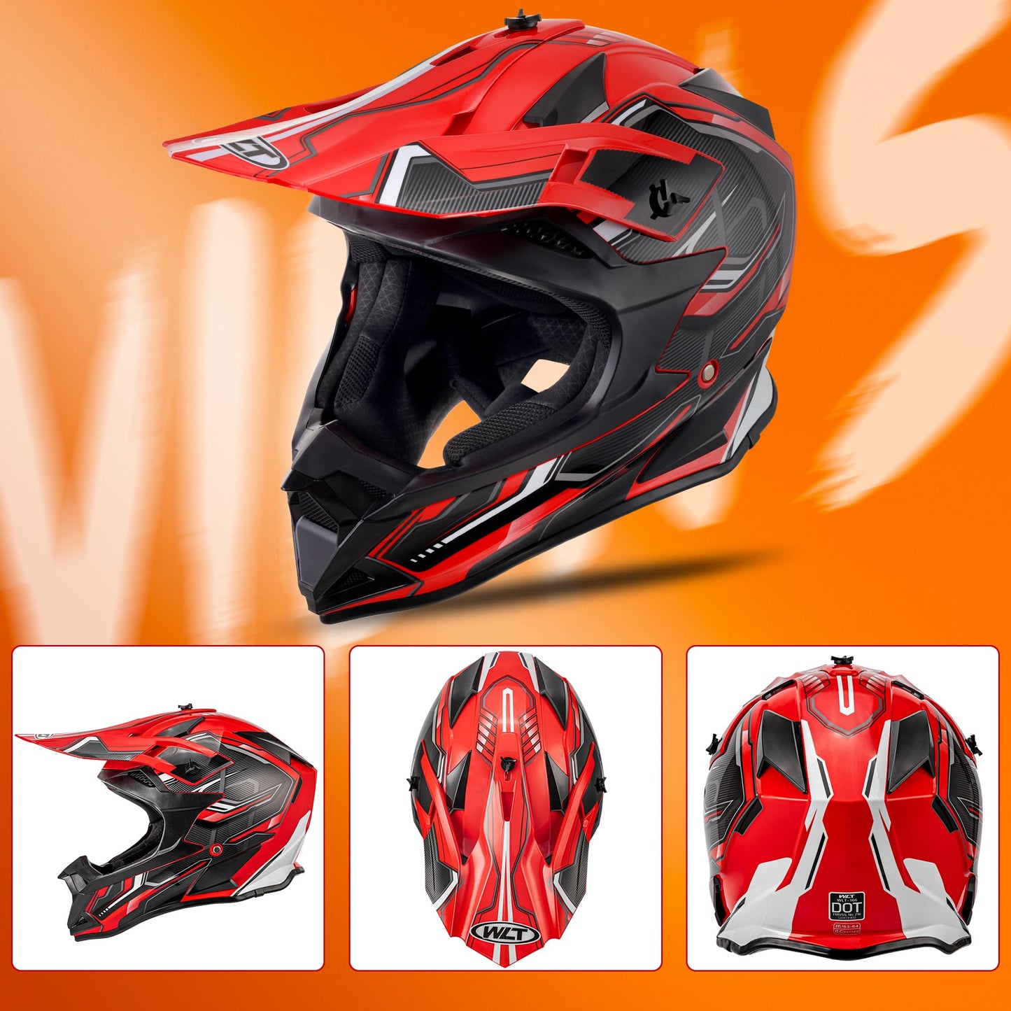 Adult Motocross Dirt Bike Helmet with Goggle, Gloves & Mask - DOT/FMVSS-218 Off-Road Motorcycle & ATV Helmet with Adjustable Sun Visor