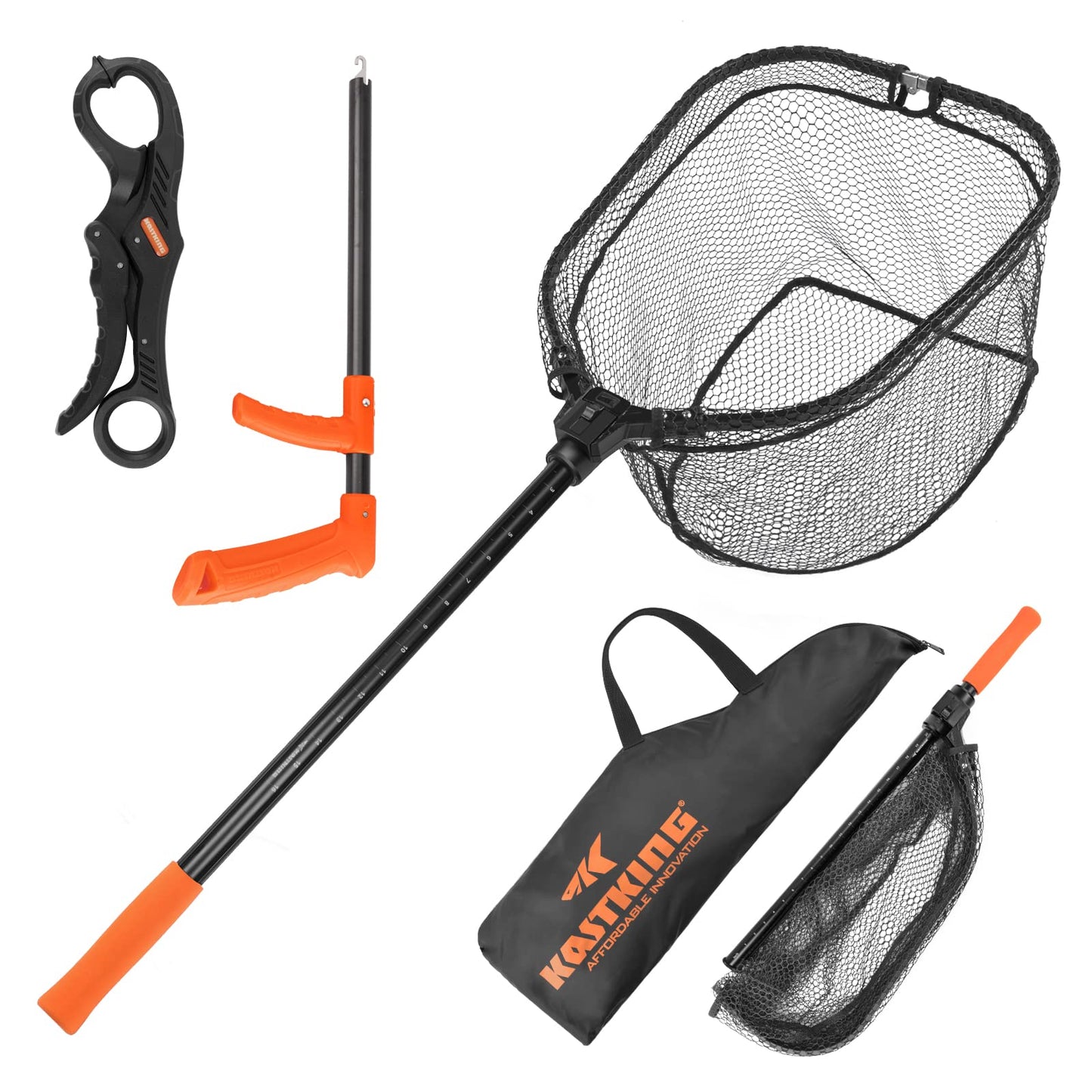 KastKing Brutus Fishing Net, Foldable Extendable Fish Landing Net, Lightweight & Portable Fishing Net with Soft EVA Foam Handle, Holds up to 44lbs/20KG, Fish-Friendly Mesh for a Safe Release