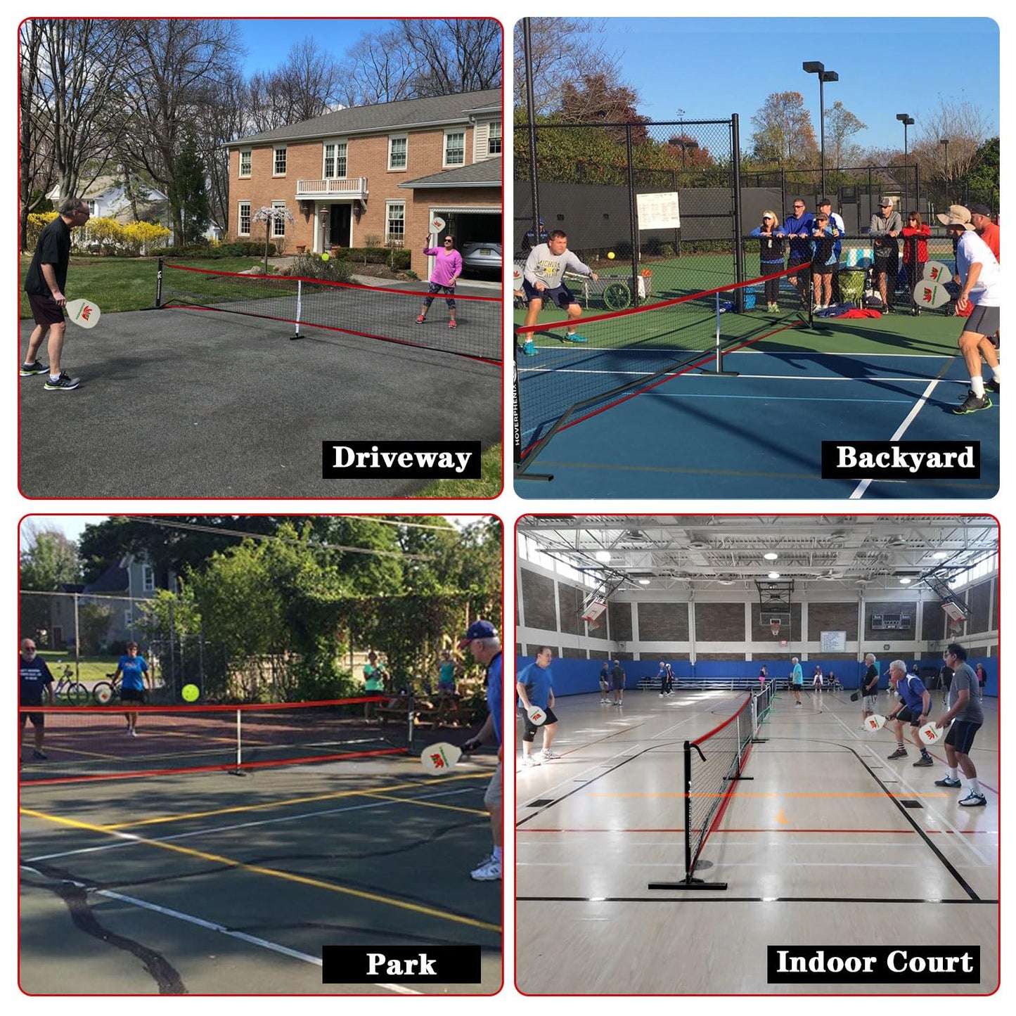 Hoverphenix Pickleball Set with Net for Driveway, Portable Regulation Size Pickleball Net System with Paddle Set of 4, Outdoor Pickleballs, Carry Bag, Weather Resistant Metal Frame