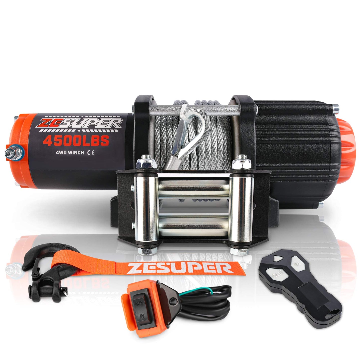 ZESUPER 3000 lb Electric Winch for ATV UTV Trailer Boat Synthetic Rope Winch 12V DC Off Road Towing Winches with Wireless Remote Mounting Bracket