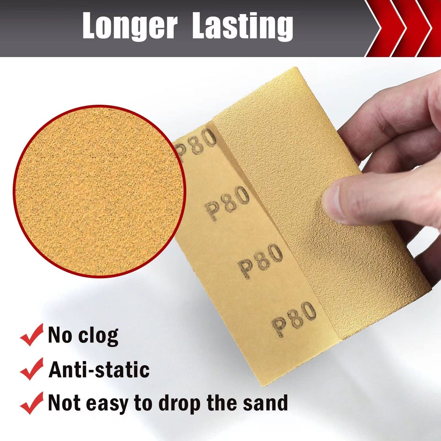 50 Pcs 1/4 Sheet Sandpaper, Premium Sand Paper 80/120/150/220/320/400 Grit Sandpaper Sheet Sand Paper Assortment for Wood Metal Automotive Palm Sanders 5.5" x 4.5"
