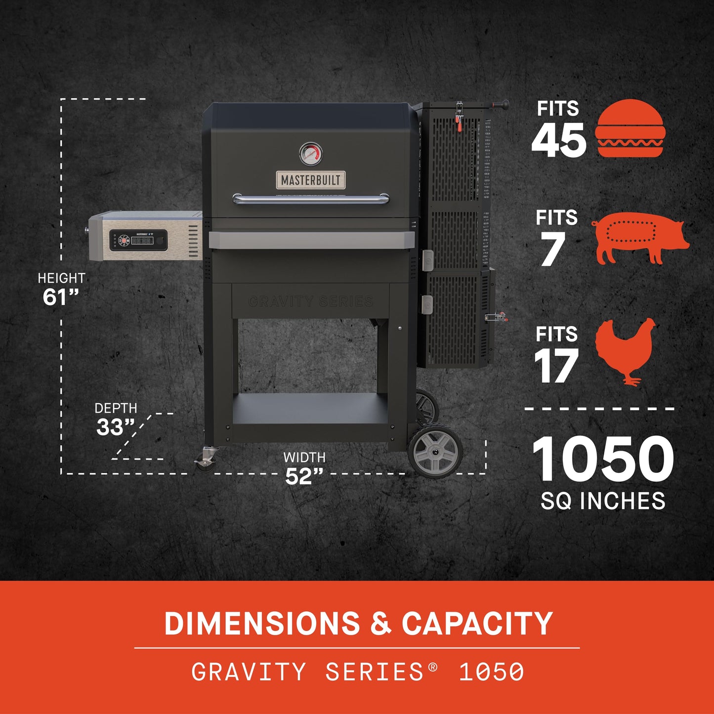 Masterbuilt® Gravity Series® 600 Digital Charcoal Grill and Smoker,WiFi Technology, GravityFed™ Charcoal Hopper, 600 Cooking Sq. Inches, Reversible Smoke&Sear Cast Iron Grates, Black, Model MB20041023