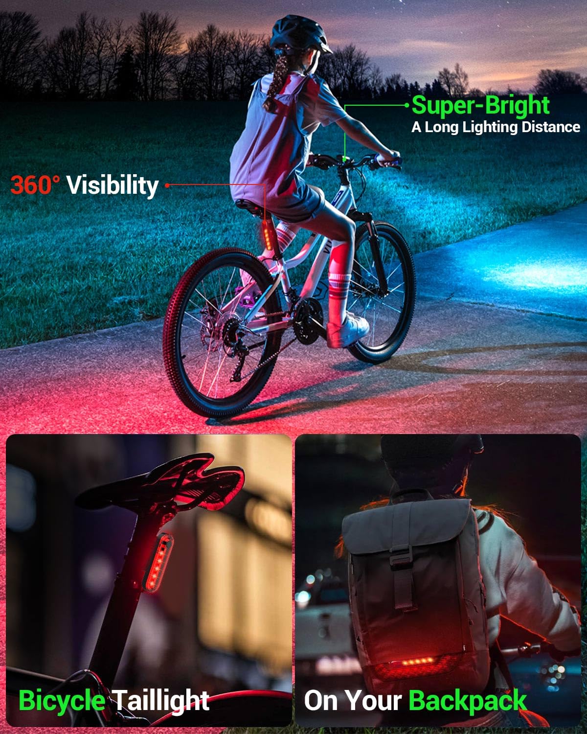 Victoper Bike Light, High Lumens Super Bright Bicycle Lite, 6+4 Modes USB Rechargeable Bike Headlight & Taillight Set, Waterproof Safety Bike Front & Rearlight for Road, Mountain, Night Riding