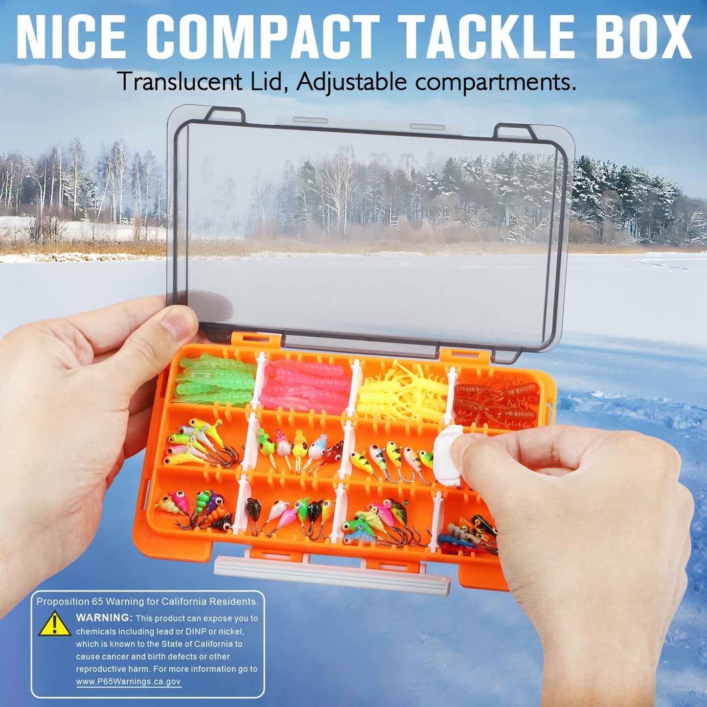 Dovesun Ice Fishing Jigs Kit, Ice Fishing Lures Glow in The Dark Ice Jigs | Soft Baits Ice Fishing Jig Heads Walleye Crappie Jigs Set 20-93Pcs