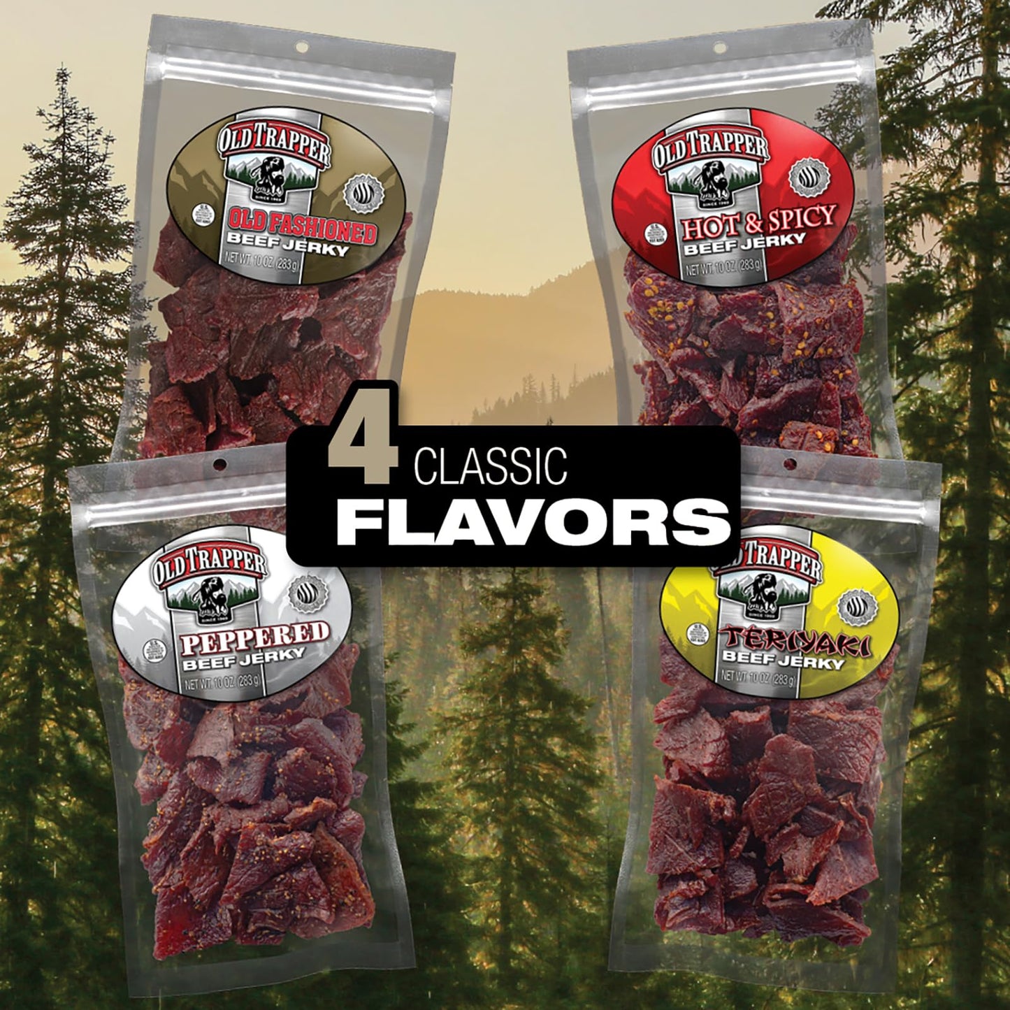 Old Trapper Beef Jerky, Old-Fashioned 10-Ounce Bag, Tender Meat Snacks for Lunches or Between Meals, 11 Grams of Protein, Zero Grams of Fat, and 70 Calories per Ounce (Pack of One)