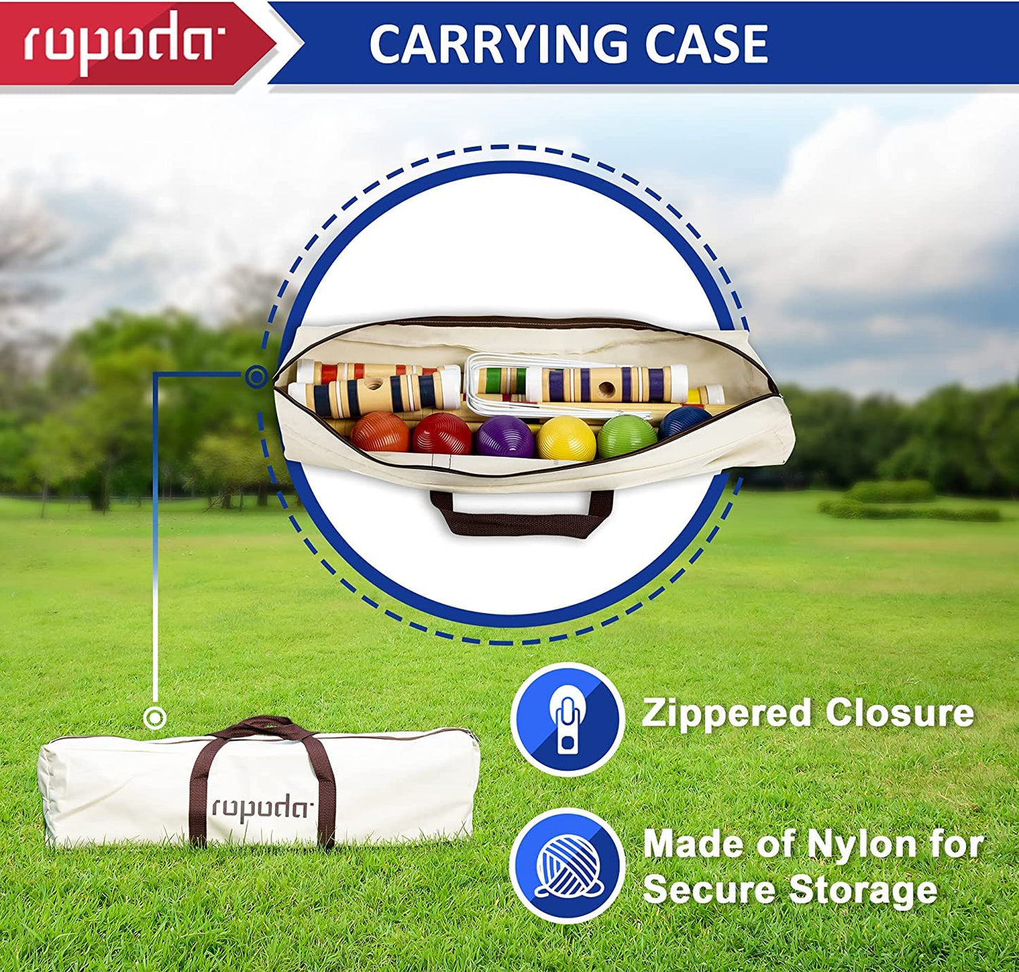 ropoda Six-Player Croquet Set with Wooden Mallets, Colored Balls, Sturdy Carrying Bag for Adults &Kids, Perfect for Lawn,Backyard,Park and More