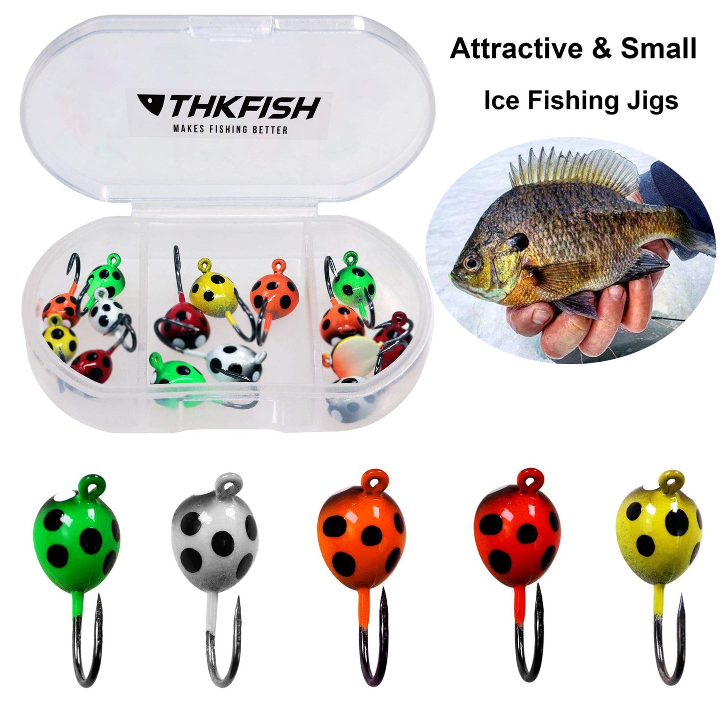 THKFISH Ice Fishing Jigs Kit, Jigs Heads for Ice Fishing Gear, Ice Fishing Lures for Panfish, Crappie, Walleye, Perch, Trout and Bluegill 18/40/70pcs