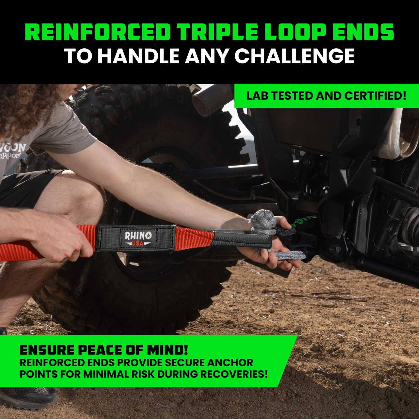 Rhino USA Recovery Tow Strap (3" x 20') - 31,518lb Break Strength - Emergency Recovery Strap Tow Rope for Truck, UTV, ATV & More - Heavy Duty Towing Strap for Offroad 4x4 Use - Compatible with Jeep