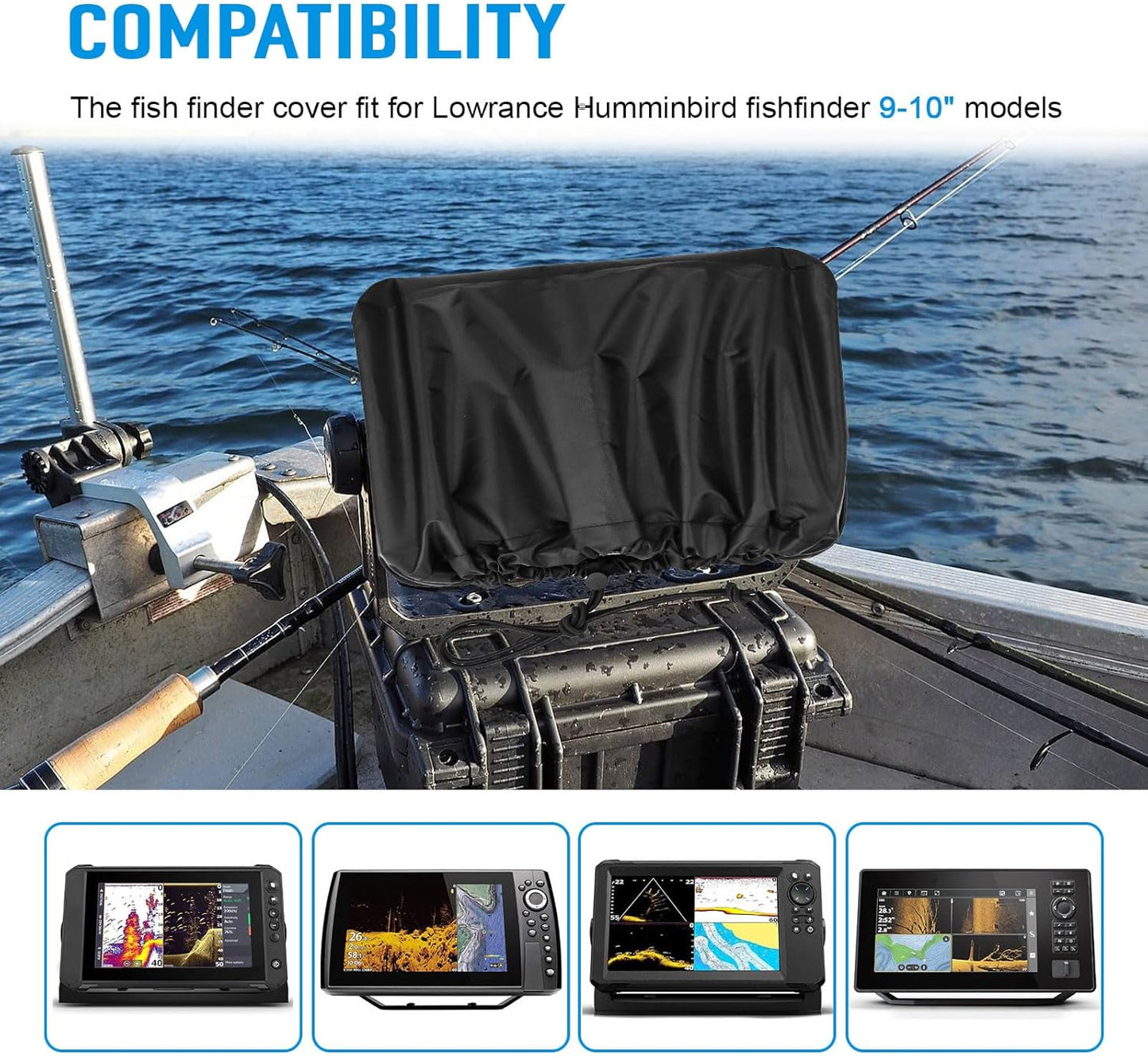 Fish Finder Cover Fit for Lowrance, Humminbird 9-10 inches Fishfinder, Waterproof Depth Cover Protection for Lowrance Hook Reveal to Protect Screen, Silver-Coated 210D Oxford Fabric, 1Pack