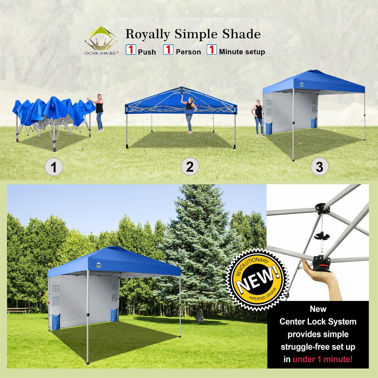 CROWN SHADES Canopy Tent 10x10 Pop Up Canopy Outdoor Shade with Pockets Sidewall, Easy Up Sun Shelter with One Person Set Up Center Lock, Portable Instant Camping Beach Canopy Tents, Forest Green
