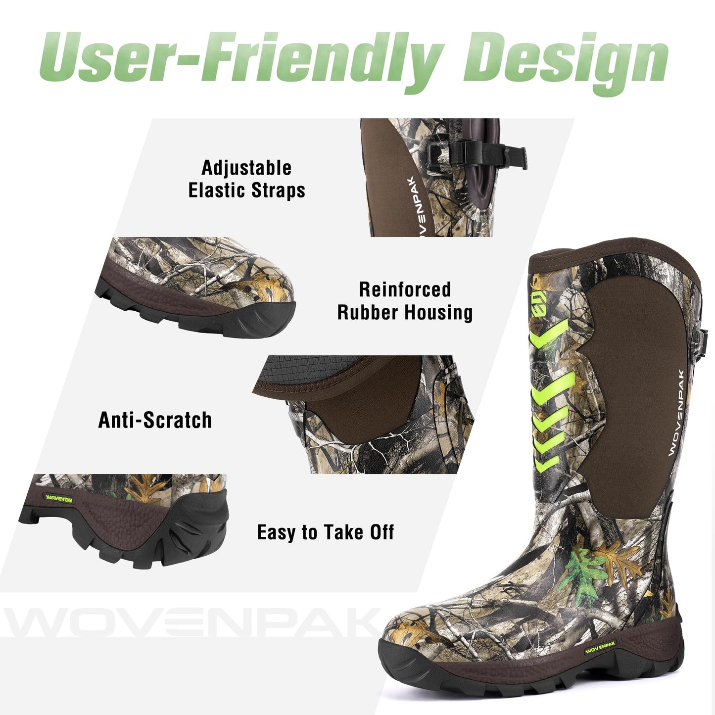 Wovenpak Rain Boots Women, Rubber Boots for Women Insulated Hunting Boots with Steel Shank, Waterproof Boots for Women, Womens Work Boots 6mm Neoprene Rain Boots Outdoor, Size 6-11