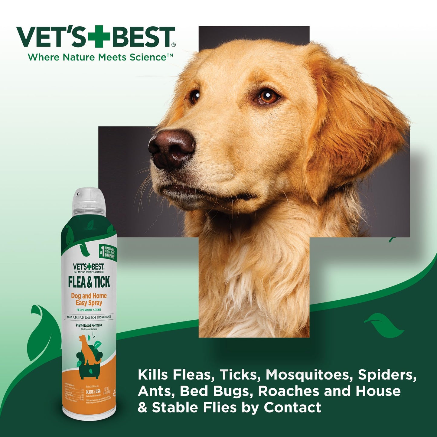 Vet's Best Flea and Tick Home Spray - Dog Flea and Tick Treatment for Home - Plant-Based Formula - Certified Natural Oils,Green - 32 oz