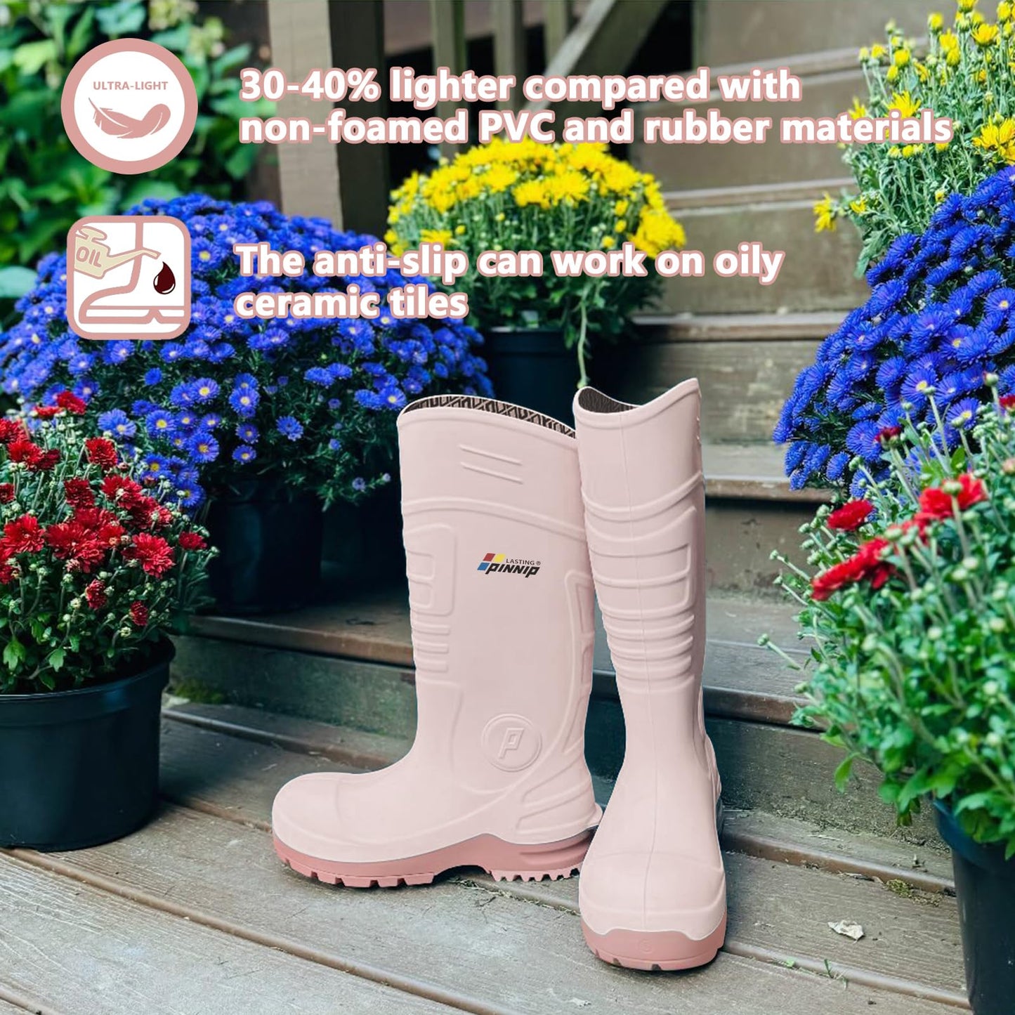 PU Rubber Boots for Women - ASTM Steel Toe & Puncture Resistant Safety, Waterproof Insulated Mud Rain, Anti-slip Garden Farm Work With 2 Insoles