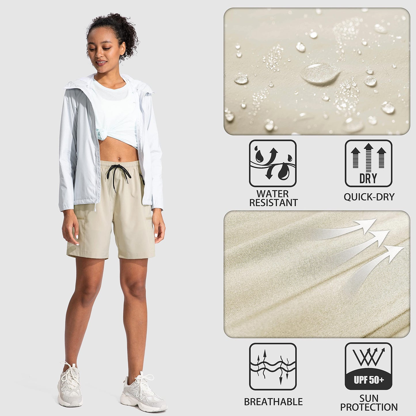 SANTINY Women's 5''/ 7''/9'' Hiking Cargo Shorts Quick Dry Lightweight Summer Shorts for Women Athletic Golf Zipper Pockets(Khaki_XL)