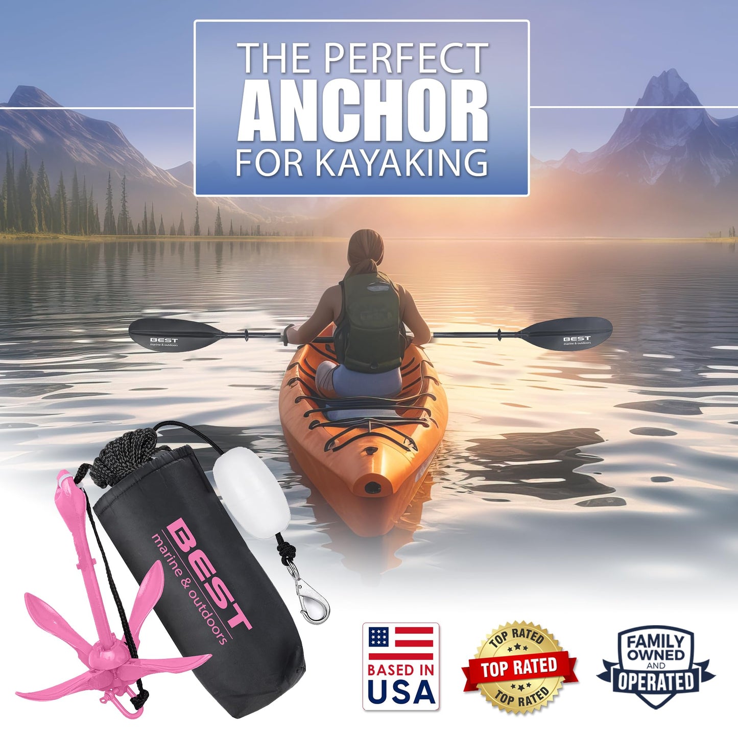 Best Marine and Outdoors Kayak Anchor, 3.5 Pound Anchor System Kit for Kayaks, Canoes, SUP Paddle Boards & Jet Skis, Fishing, Boating & Kayaking Accessories