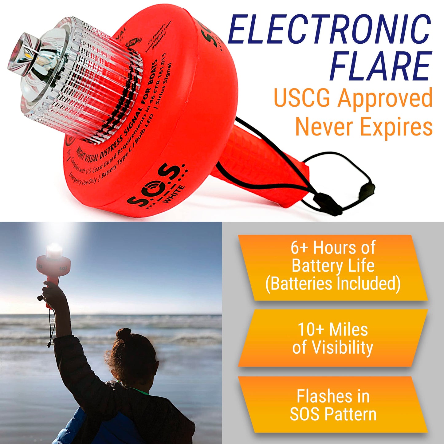 USCG Approved Boat Safety Kit - Electronic Flare - First Aid Kit - Whistle - Multi Tool - Waterproof Case Coast Guard Boating Marine Flares Emergency Distress Signals