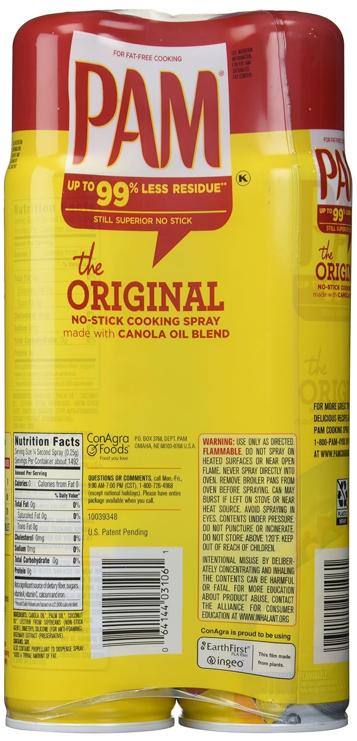 PAM No-Stick Cooking Spray Cans, 16 Ounce, 2 Pack