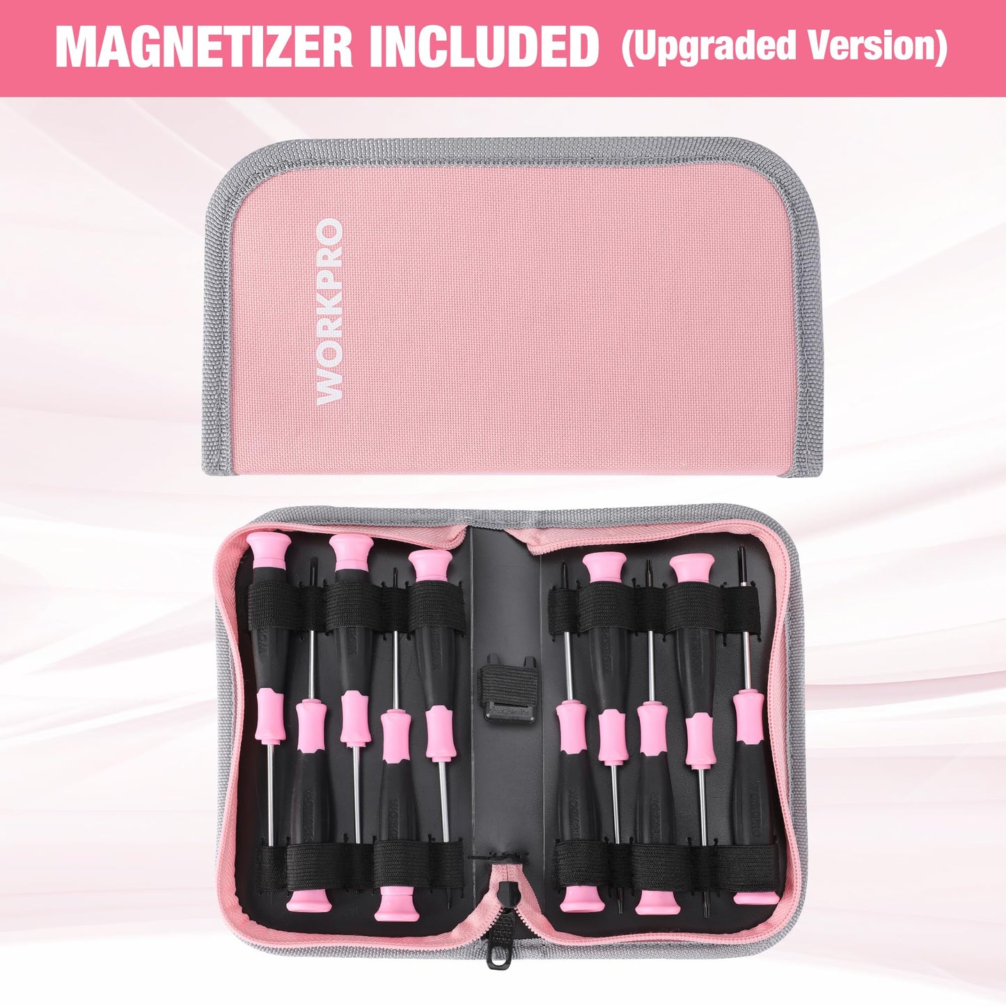 WORKPRO 10-Piece Magnetic Screwdriver Set with Pouch, Phillips, Slotted, Flat Head Screwdriver Include Magnetizer, Screwdriver with Non-Slip Grip, for Home Repair and DIY Projects