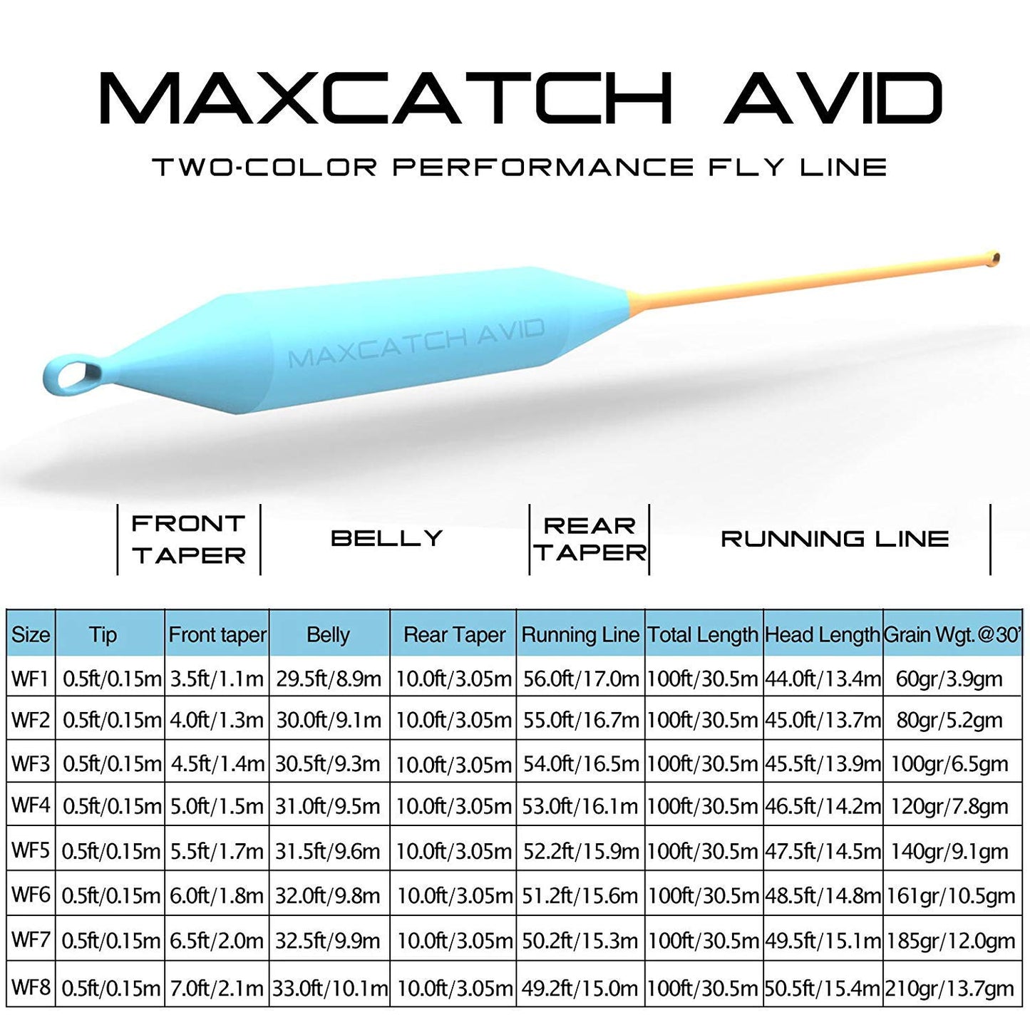 Maxcatch Weight Forward Fly Fishing Line with Two Welded Loops, Floating Fly Lines for Freshwater, 100FT (WF1F, 2F, 3F, 4F, 5F, 6F, 7F, 8F)