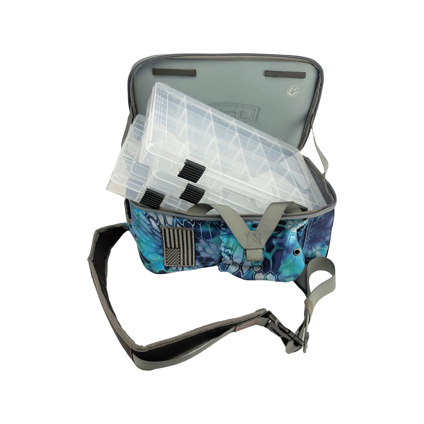 EGO Kryptek Tactical Tackle Box Backpack, Durable Fishing Tool Bag, 1000D Nylon Fabric with PVC Back, Water-Resistant, Multiple Storage Pockets, Laser-Cut Molle Loops, Includes 4 Tackle Trays