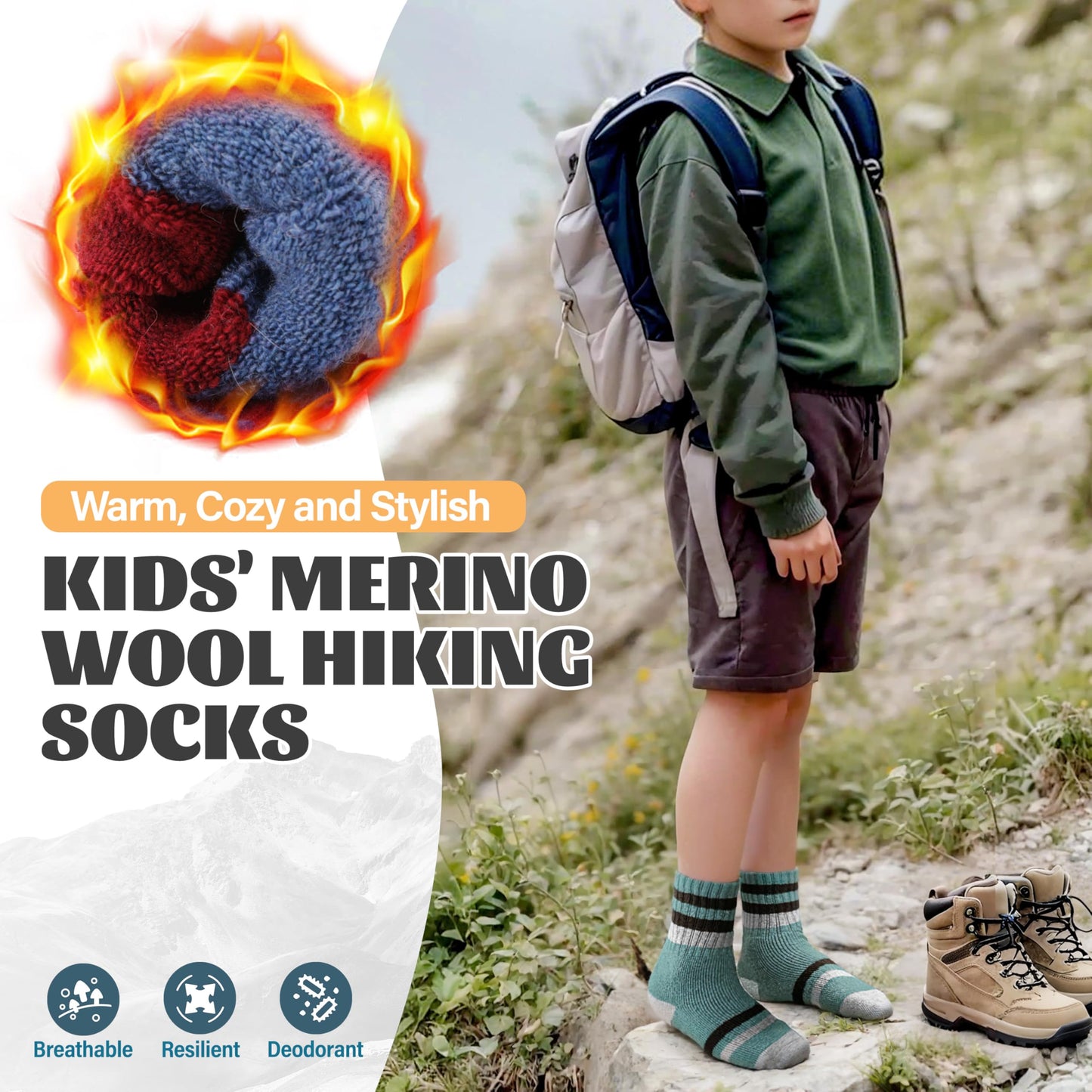 Anlisim Kids Merino Wool Hiking Socks Boys Girls Toddlers Thermal Winter Warm Boot Thick Cushion Gift Socks 6 Pairs