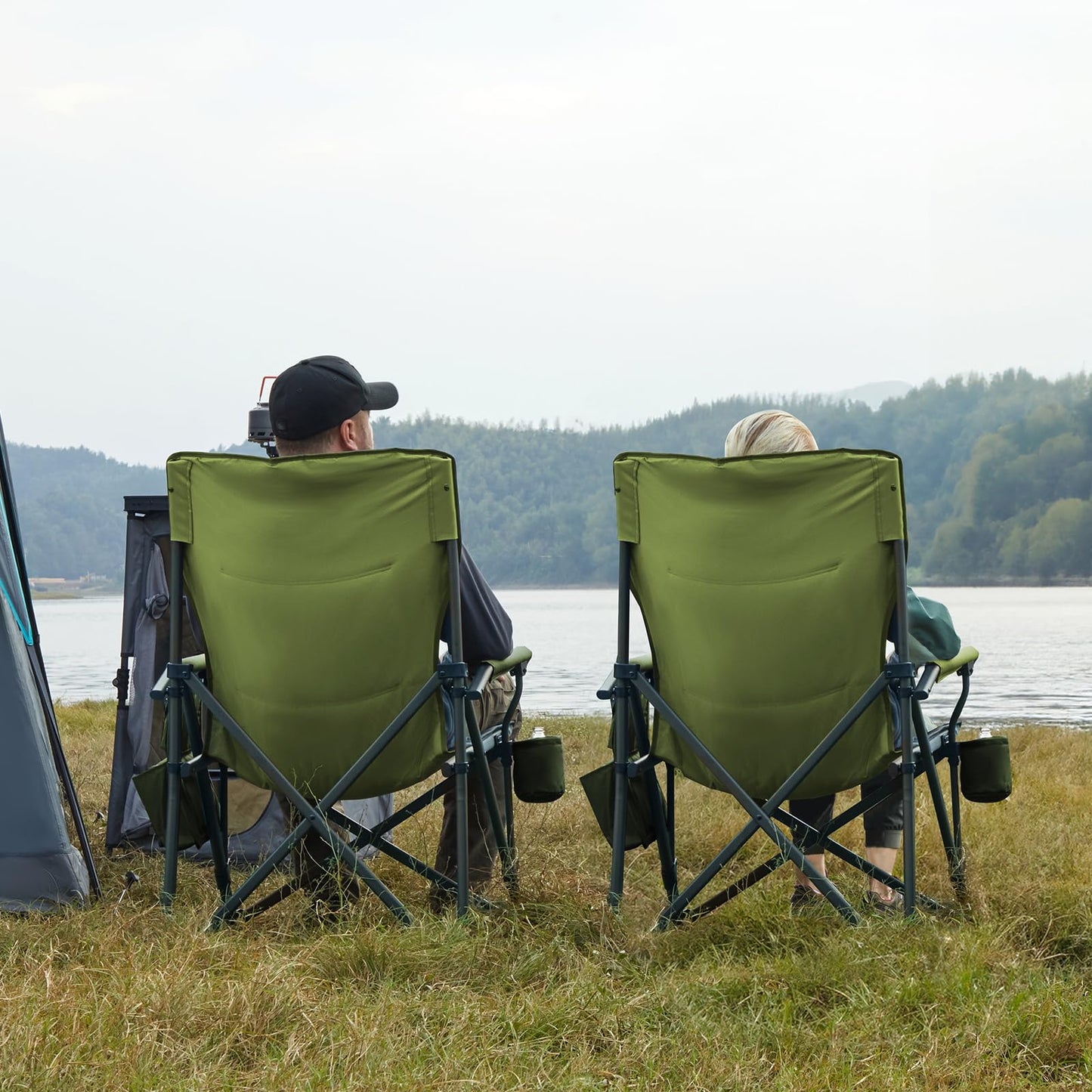 TIMBER RIDGE Oversized Folding Camping Chair High Back Heavy Duty for Adults Support up to 500lbs with Cup Holder, Side Pocket Cooler Bag