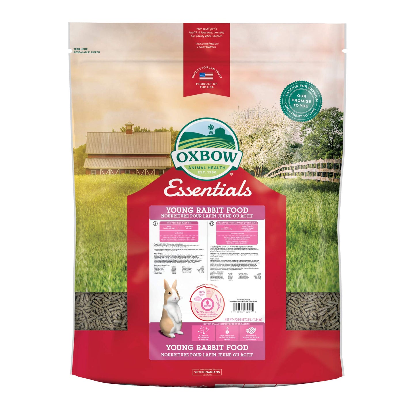 Oxbow Essentials Rabbit Food, Adult, Made with Oxbow Timothy Hay for Rabbit, Pet Pellets with Vitamins & Minerals, Small Animal Pet Products, Bunny Food, Made in USA, High Fiber, 10 lb. bag