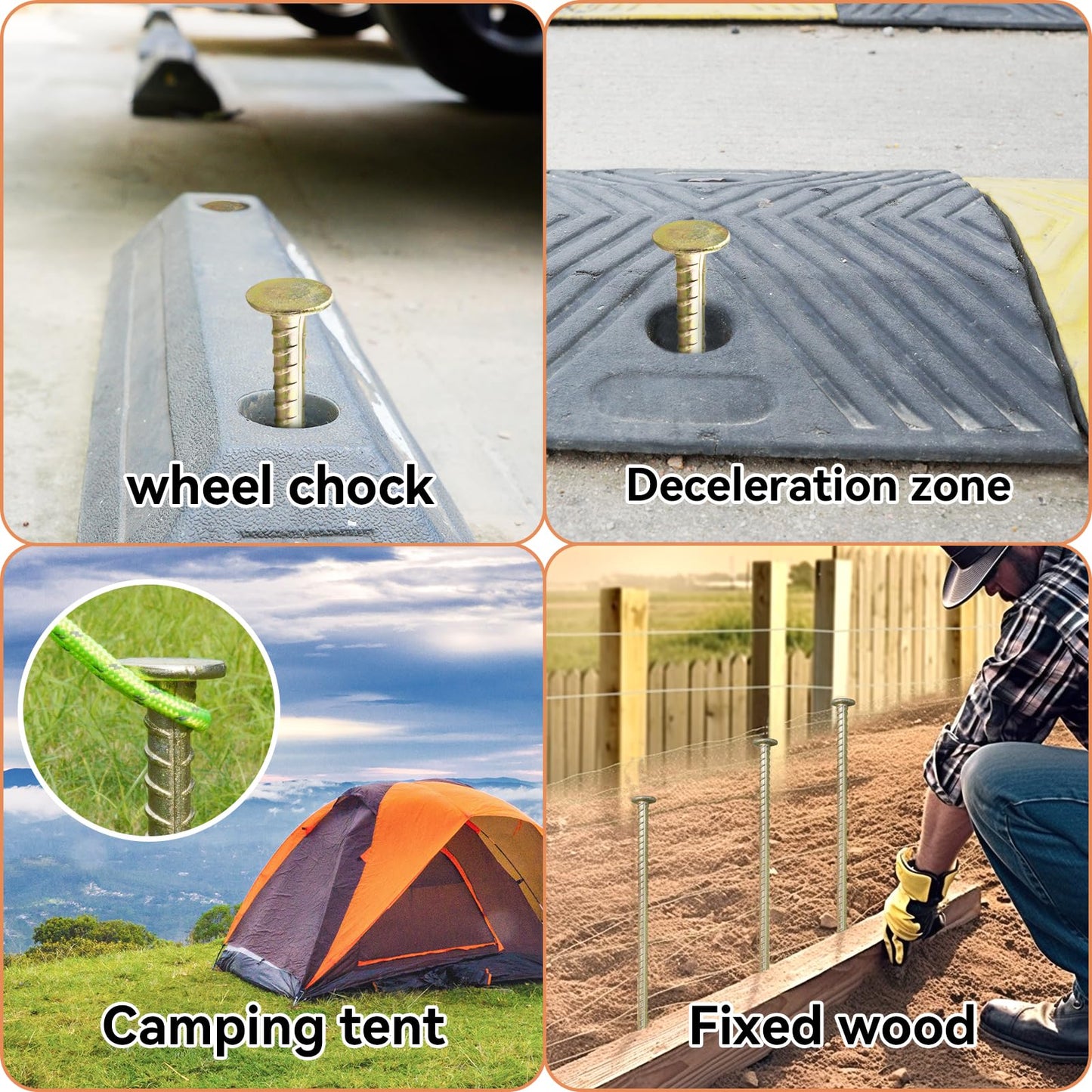 23-Inch Long Rebar Stakes - 1/2 Inch Diameter Heavy Duty Galvanized Steel Ground Asphalt Anchors for Speed Bump, Wheel Stop, Tent and More (4)