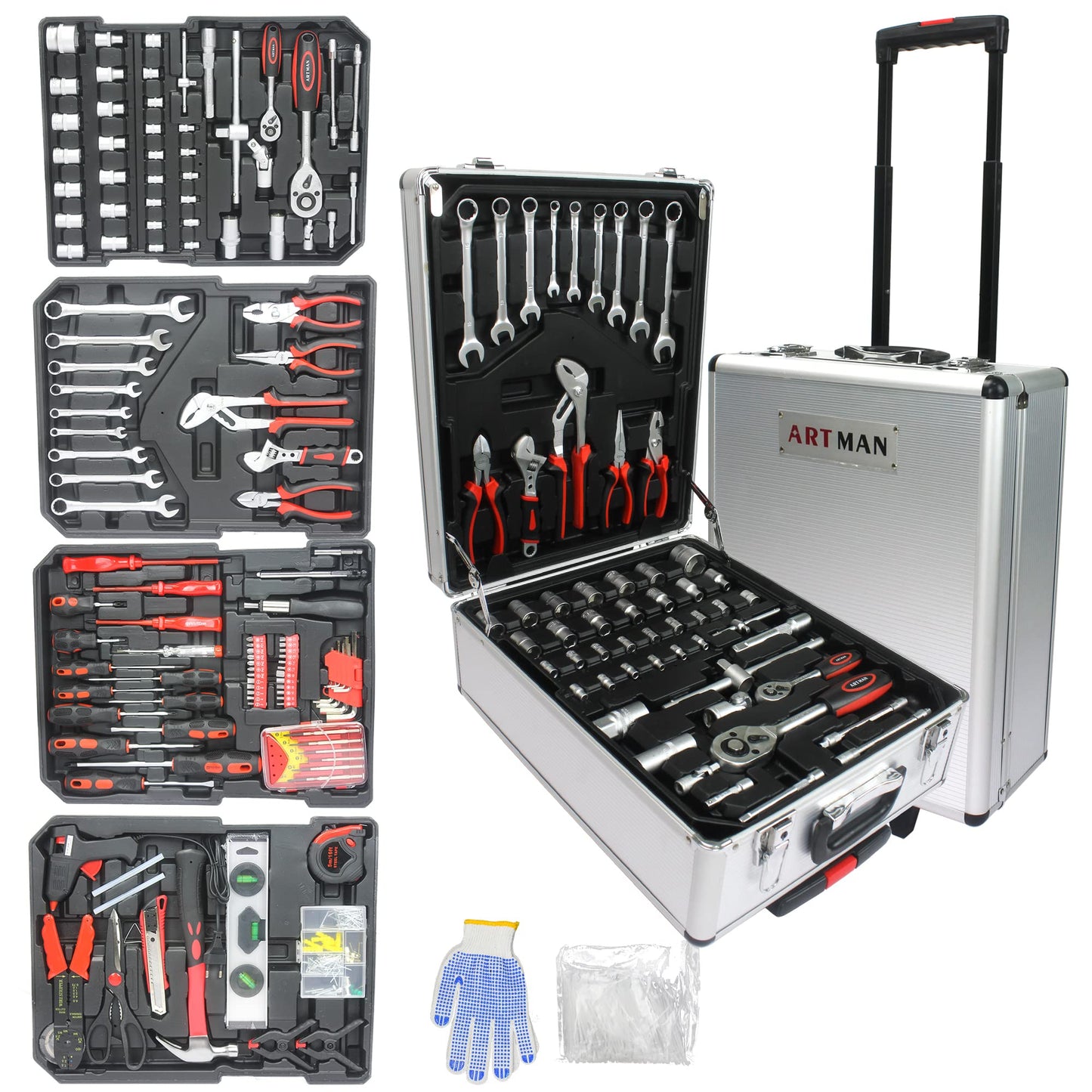 899PCS Tool Set, Household Tool Kit with Rolling Tool Box, Complete Tool Box Set Hand Tool Set with Tool Box, Mechanic Tool Set Rolling Tool Set for Home/Auto Repair Tool Set, Black