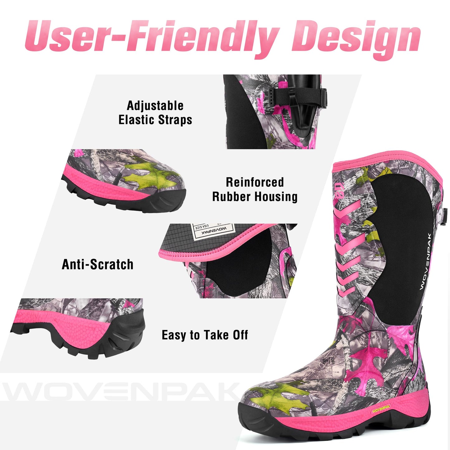 Wovenpak Rain Boots Women, Rubber Boots for Women Insulated Hunting Boots with Steel Shank, Waterproof Boots for Women, Womens Work Boots 6mm Neoprene Rain Boots Outdoor, Size 6-11