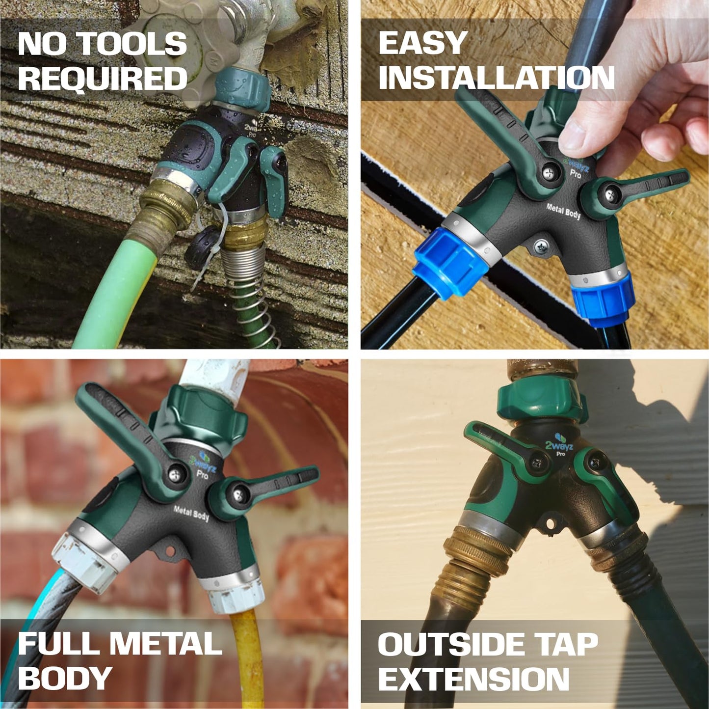Hose Splitter 2 Way Heavy Duty - 2WAYZ Outdoor Faucet and Garden Hose Splitters - Durable Water Spigot Splitter Y Adapter - All-Metal Water Pipe Connector with Shut-Off Valve - 4" x 4" x 1.5"