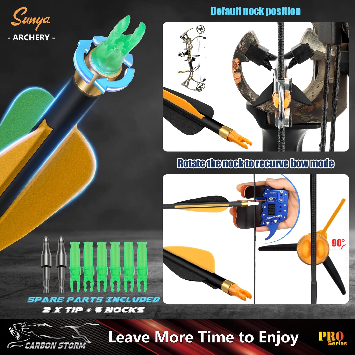SUNYA Archery Compound Bow Arrows 12pcs Set. 30" Carbon Shaft, Spine 400 or 500 with Removable Tips