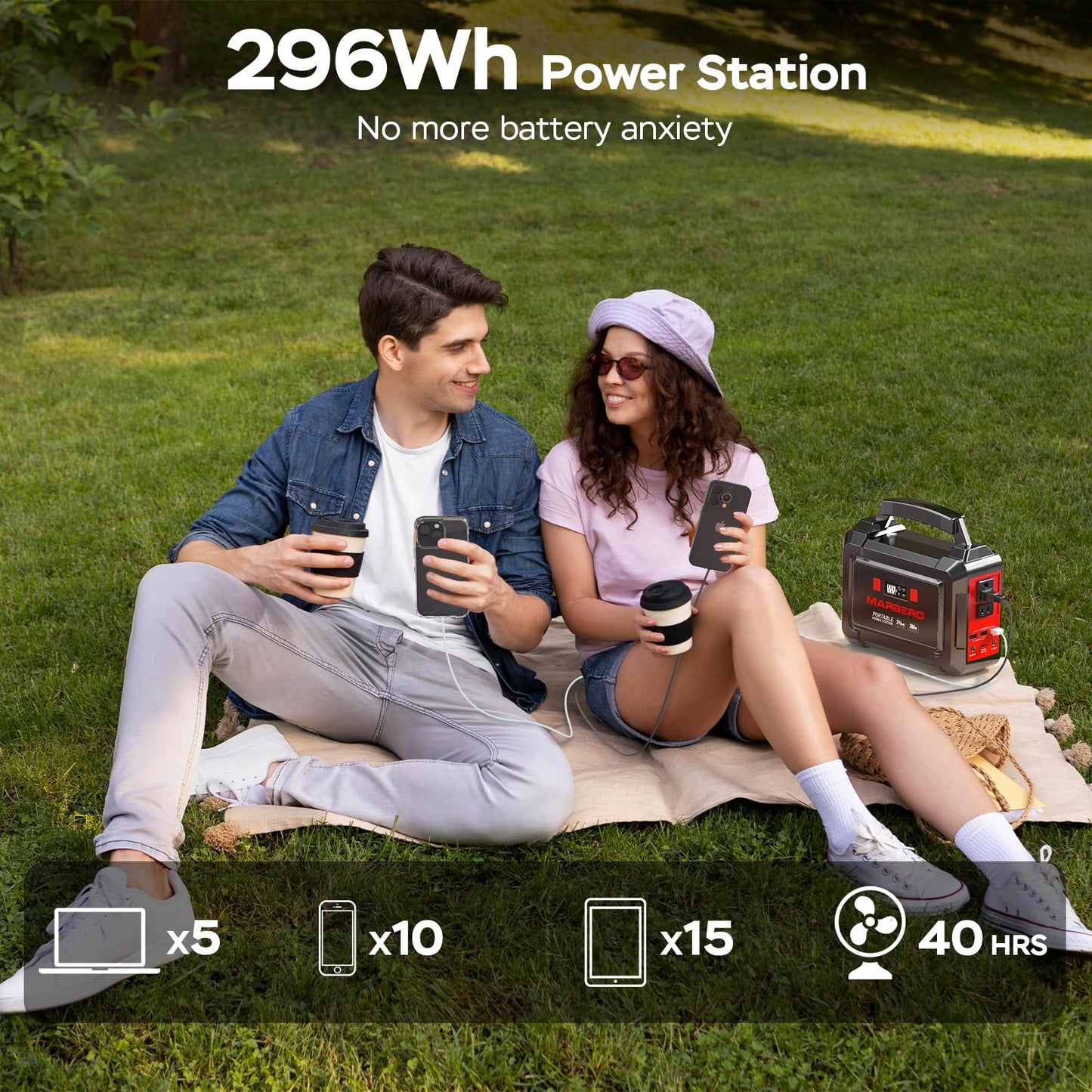 MARBERO Solar Generator 167Wh Camping Portable Power Station 200W Peak with Foldable Solar Panels 30W with AC Outlet 110V Multi-Port LED Flashlights for CPAP Home Camping Hurricane Emergency
