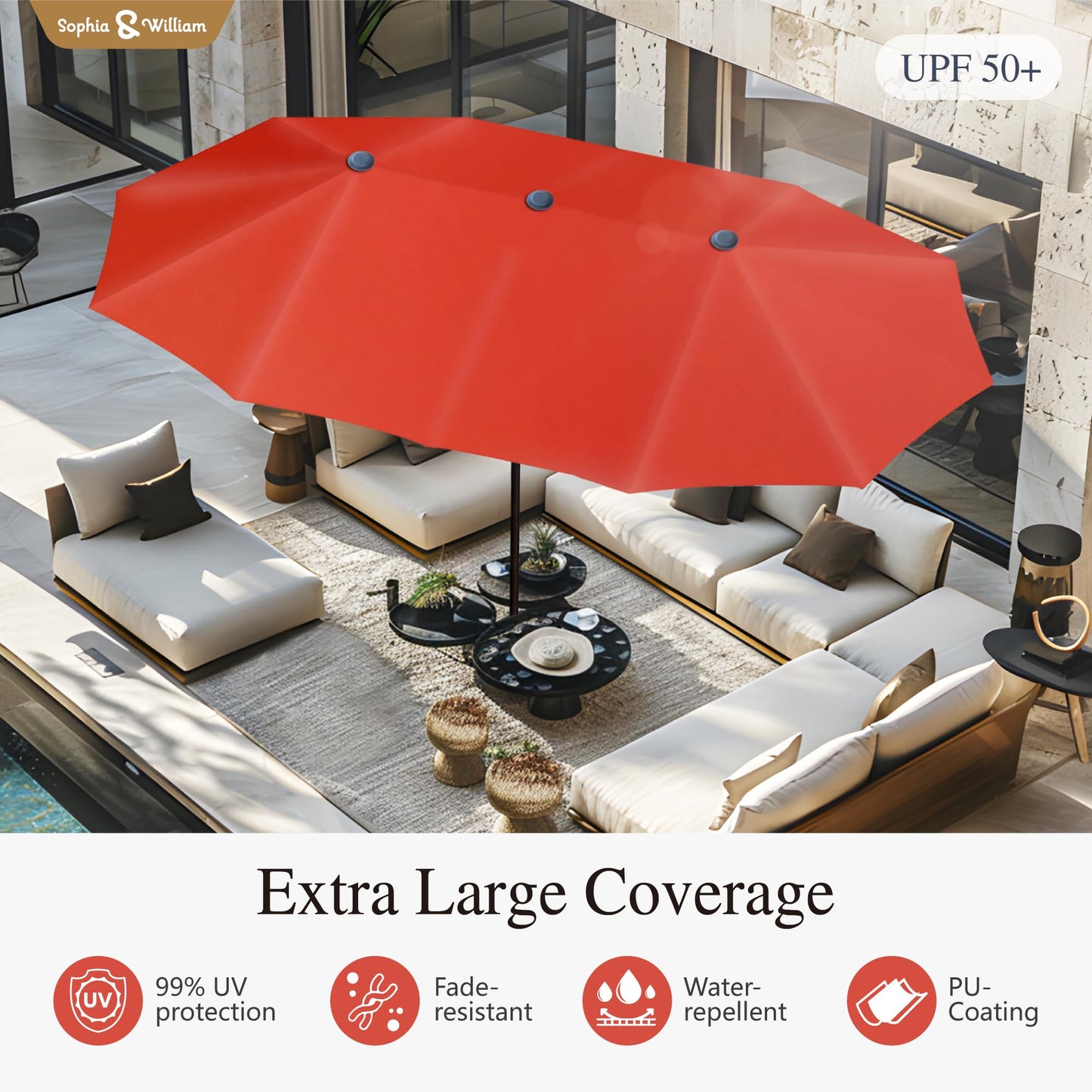 Sophia & William Patio Set with Umbrella 8 Pieces Outdoor Dining Set for 6 with 13ft Double-Sided Patio Umbrella Beige, 6 x Swivel Patio Chairs, 1 Metal Table for Lawn Garden