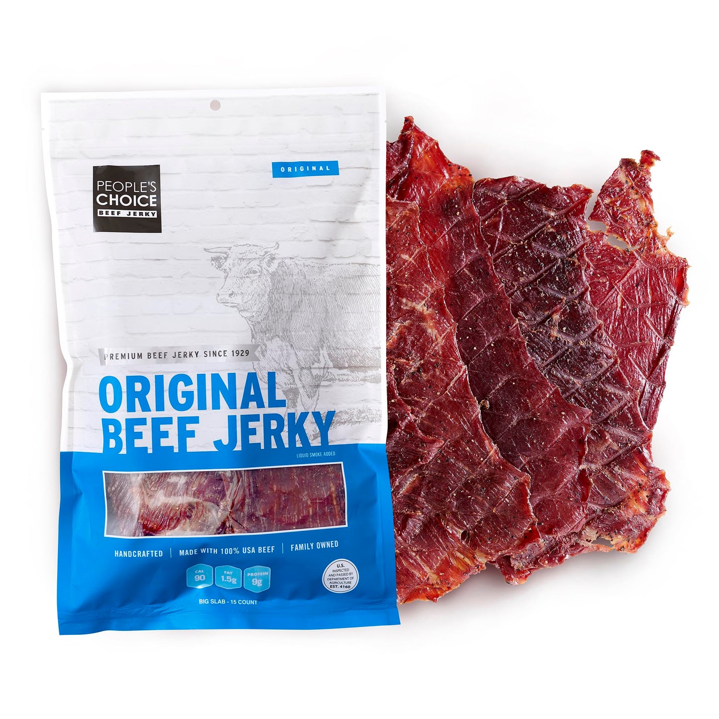 People's Choice Beef Jerky - Classic - Hot & Spicy - Big Slab - Whole Muscle Premium Cuts - Bulk Jerky Package - Thin Sheets - Low Sodium Low Salt High Protein Meat Snack - 15 Count, 1 Bag