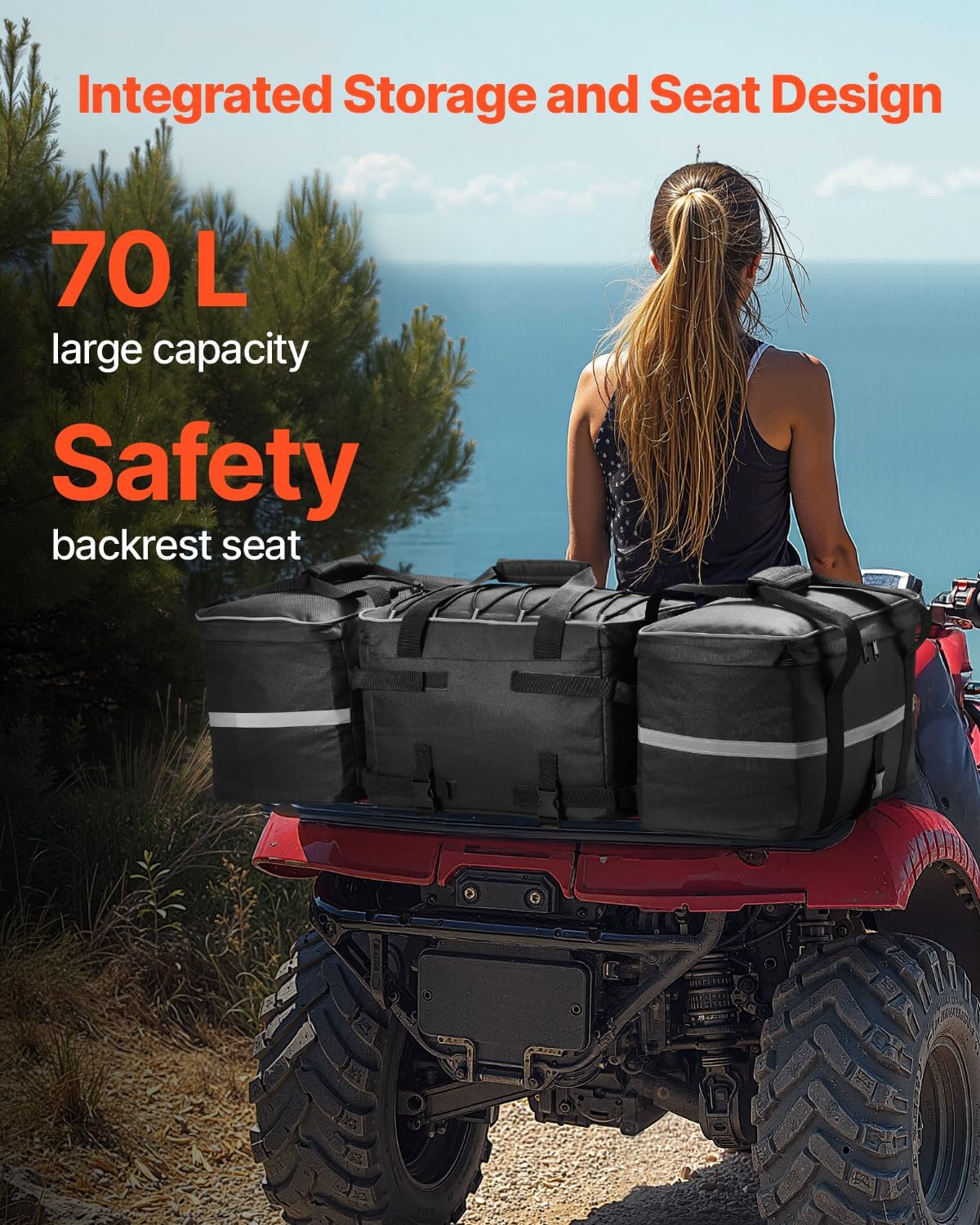 VEVOR ATV Rear Storage Bag, 54L ATV Rear Cargo Bag with 16L Cooler Insulated Bag, 600D Oxford Cloth Storage Rear Rack Seat Bag Fit Most ATVs with Rear Rack, Compatible with ATV, UTV, Can-Am Vehicles