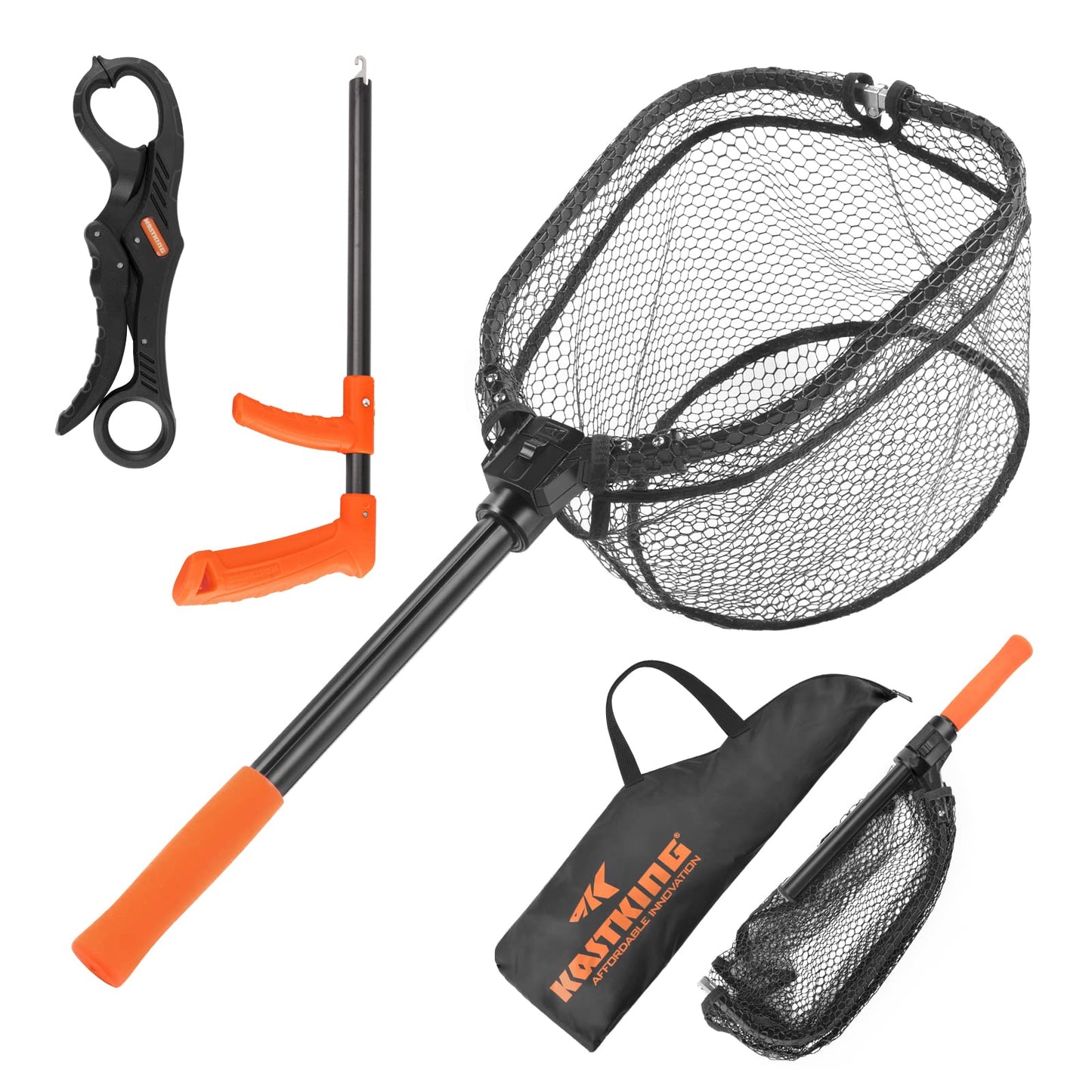 KastKing Brutus Fishing Net, Foldable Extendable Fish Landing Net, Lightweight & Portable Fishing Net with Soft EVA Foam Handle, Holds up to 44lbs/20KG, Fish-Friendly Mesh for a Safe Release