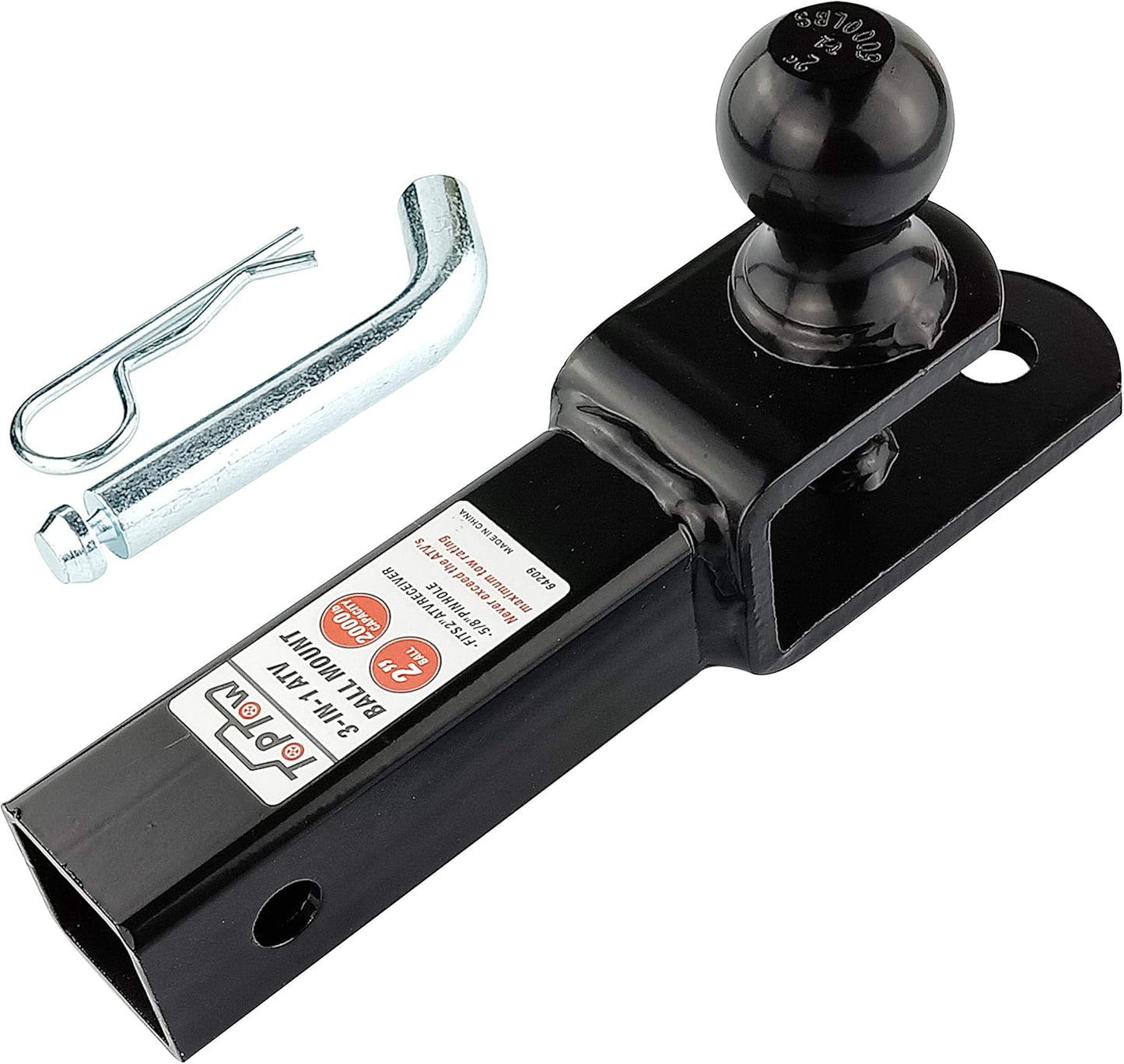 TOPTOW ATV/UTV Trailer Hitch Towing Ball Mounts, 2-Inch Ball, Clevis Pin, Fits 2-Inch Receiver