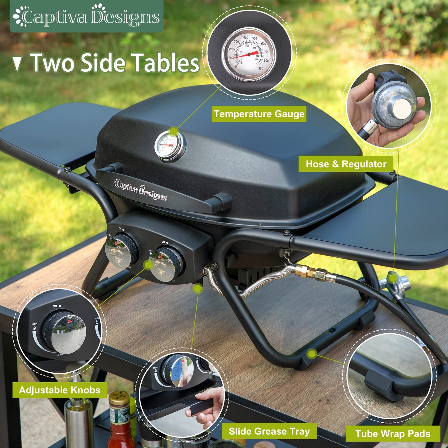 Captiva Designs 4-Burner Propane Gas BBQ Grill with Side Burner & Porcelain-Enameled Cast Iron Grates, 42,000 BTU Output Stainless Steel Grill for Outdoor Cooking Kitchen and Patio Backyard Barbecue