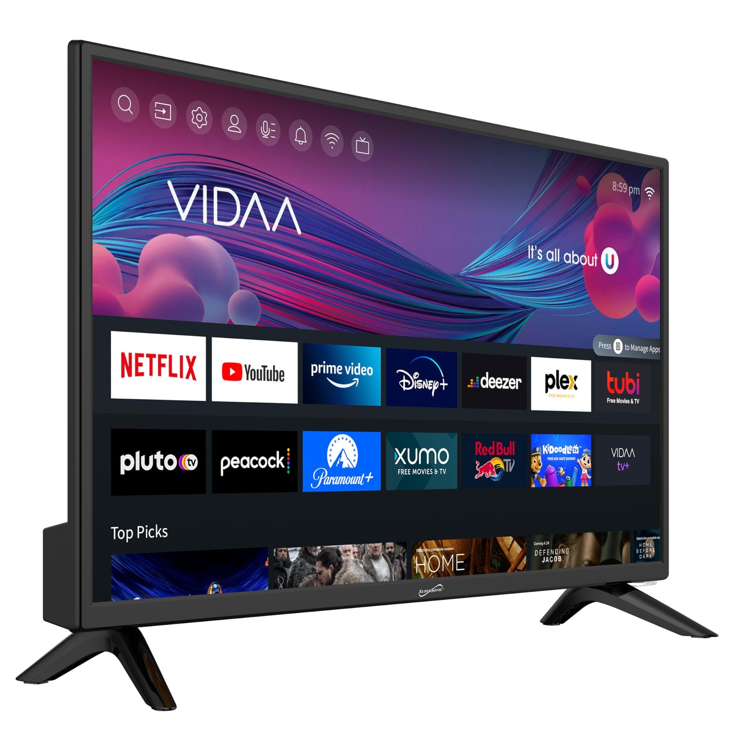 Supersonic SC-2426SDVD 24-inch LED Smart HDTV w/DVD Player, ATSC & NTSC System, 3X HDMI, 1080p, WiFi, USB, Multi Language OSD, AC/DC Compatible for Home, Kitchen, or RV Camper, DC Car Cord Included