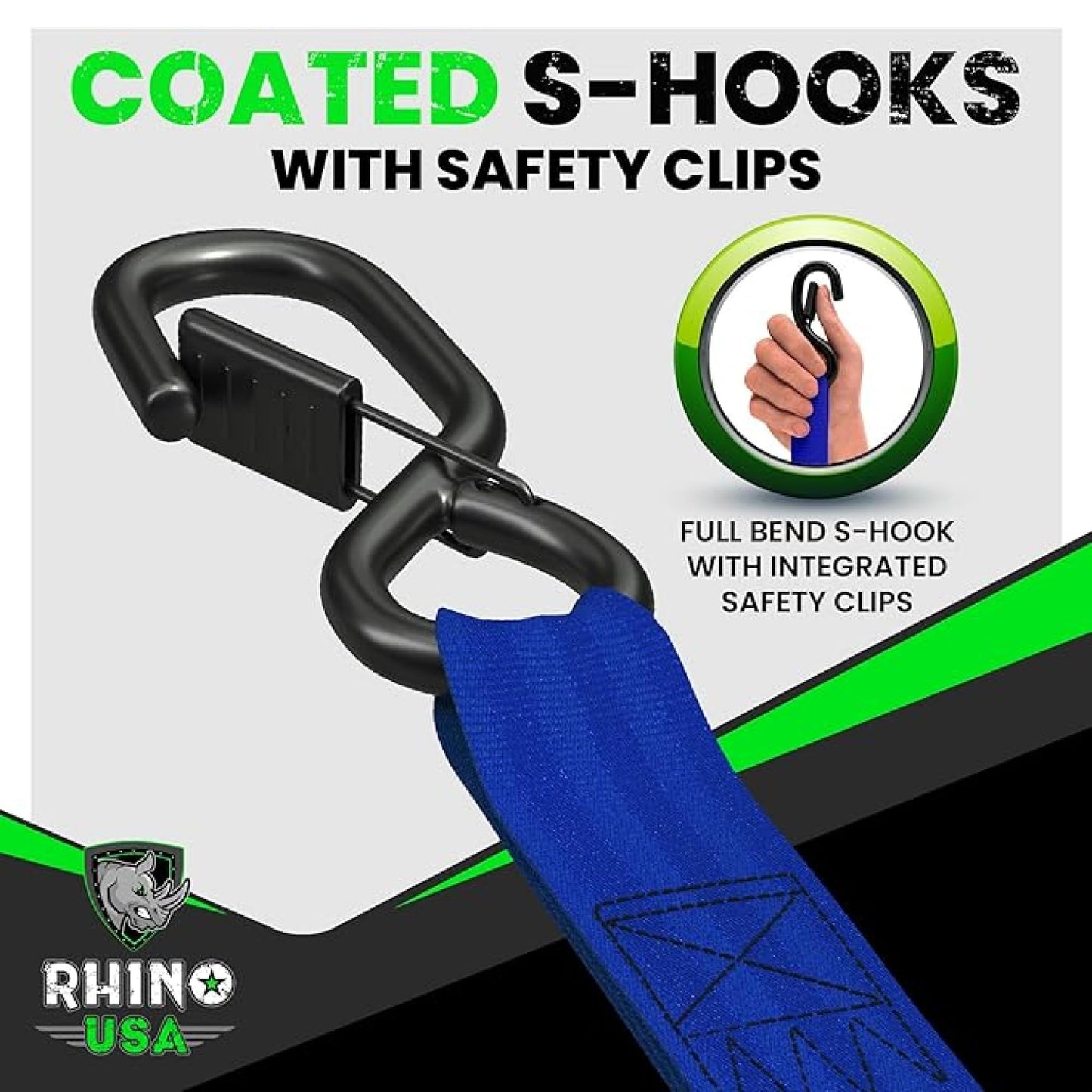 Rhino USA Retractable Ratchet Straps (4-Pack) - 1 Inch x 10 Feet (1,209lb Break Strength) - Heavy Duty Auto Self Retracting Tie Down Straps for Truck, Cargo Trailer, Motorcycle, Rad & More - Black