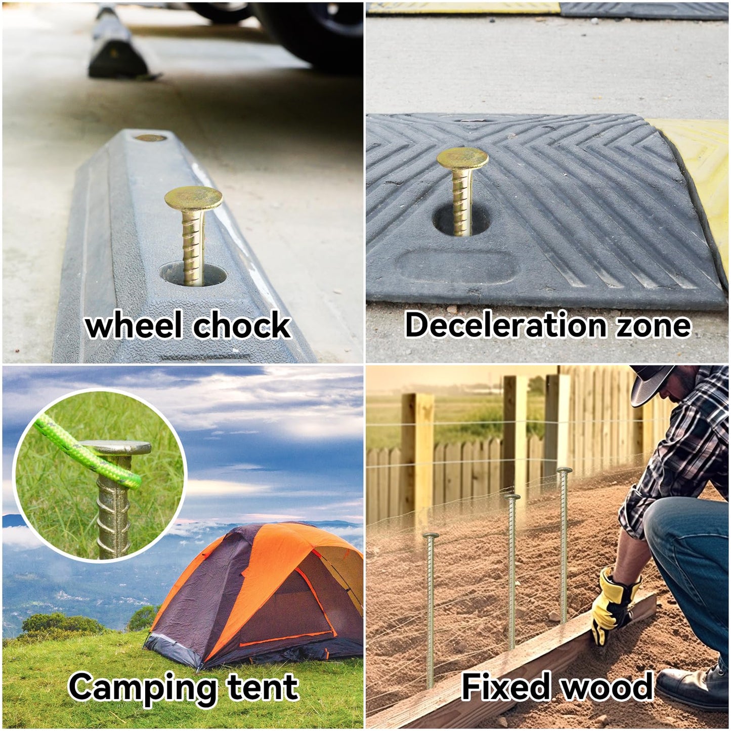 30 Inch Long Rebar Stakes - 9/16 Inch Diameter Heavy Duty Asphalt Anchors, Galvanized Steel Ground Anchor for Speed Bump, Wheel Stop, Tent and More (4 Counts)