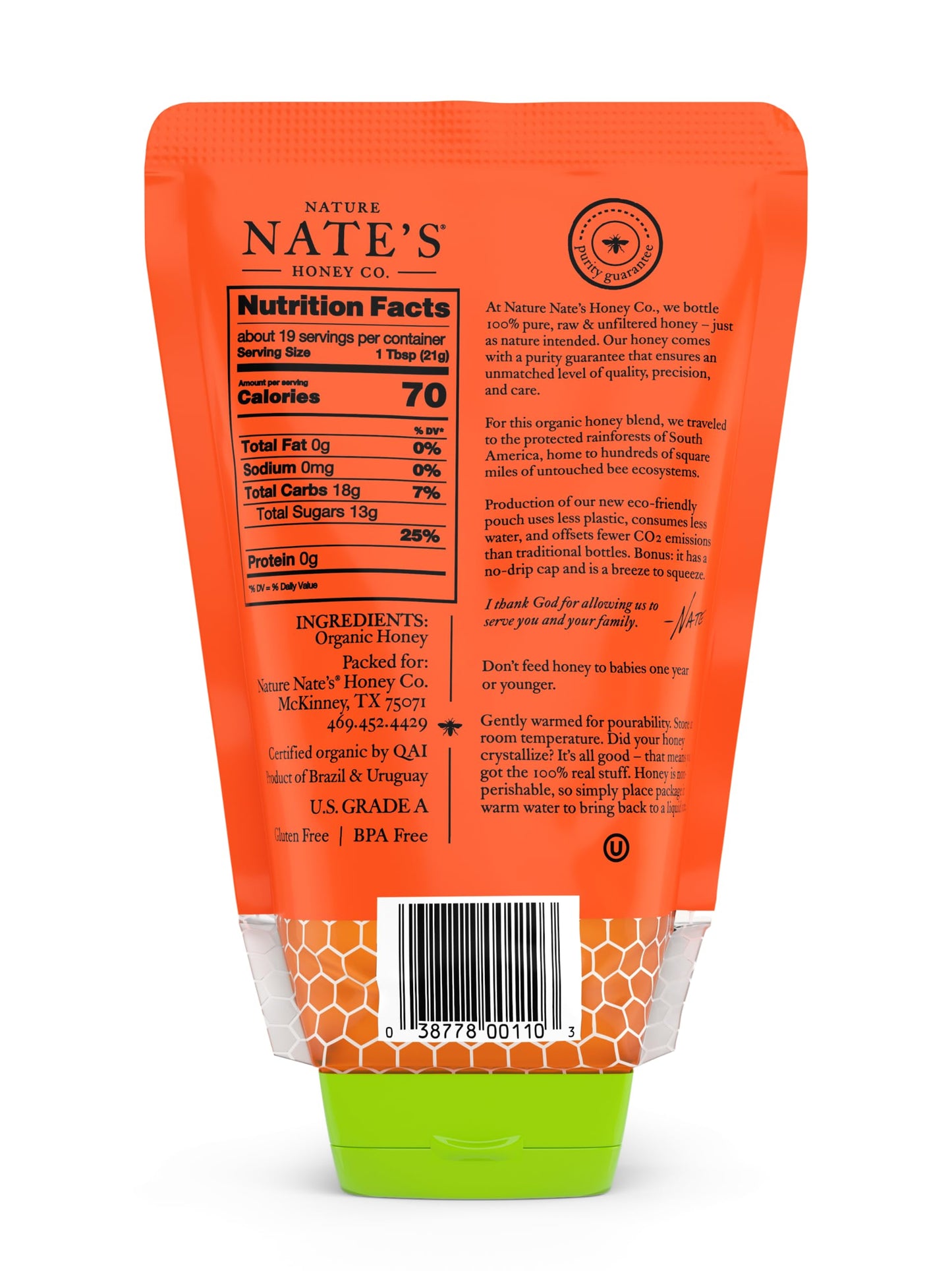 Nate's Organic 100% Pure, Raw & Unfiltered Honey - USDA Certified Organic - 32oz. Squeeze Bottle