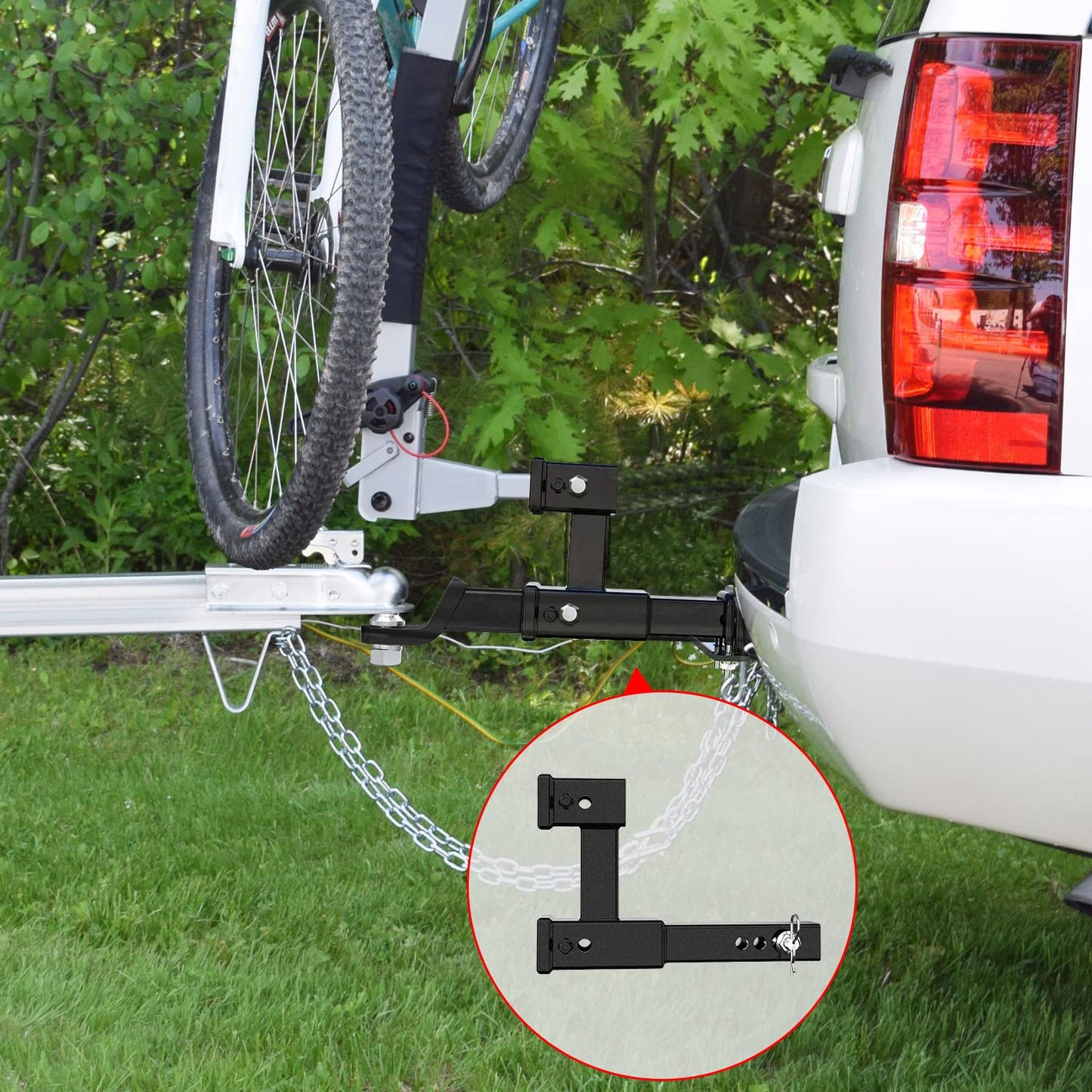 Nilight Trailer Hitch Receiver Extender Adapter Reducer 1-1/4 to 2Inch Hitch Adapter 6-1/2 inch Extension Sleeve Convertor 350Lbs with 1/2-Inch Diameter Pin and Clip with 5/8-Inch Adapter