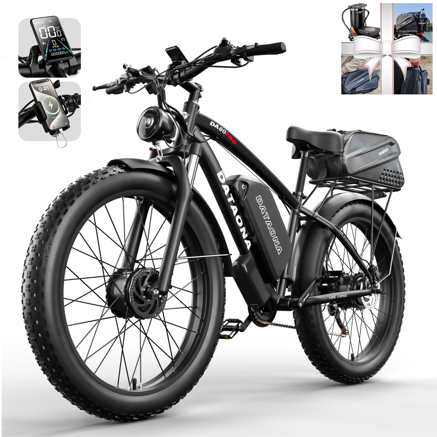 Peak 3000W/5000W Dual Motor Ebike for Adults, 52V 23Ah/32Ah Battery, 37-45MPH Max Speed Up to 80-100 Miles Range, 7/21 Speed 24"/26" Fat Tire with Hydraulic Brake UL Certificated Electric Bike Bicycle