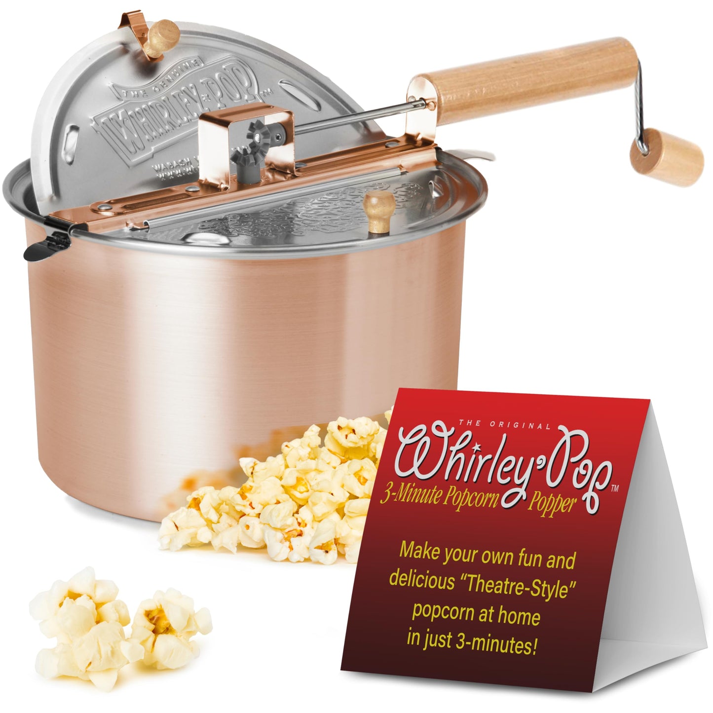 Original Whirley Pop Popcorn Maker - Wabash Valley Farms Gourmet Popcorn Popper, Aluminum Pot With Nylon Gears, 3-Minute Stove Top Popper, Home Movie Night (Silver)