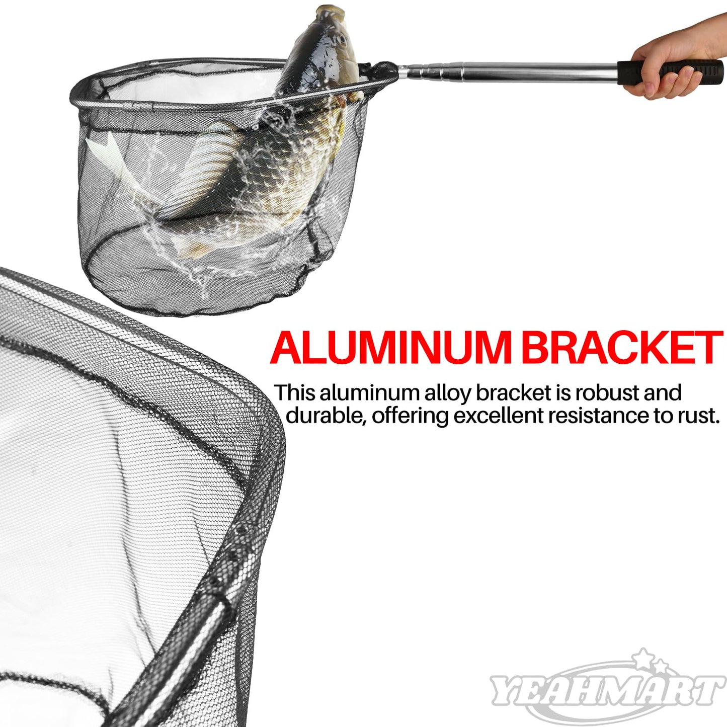 Yeahmart Fishing Net Minnow Nets with Aluminum Collapsible Telescopic Fishing Pole Handle and Nylon Mesh, Small Fishing Landing Net for Saltwater Freshwater, Kids, Men, Women, Extends to 21-75 inch