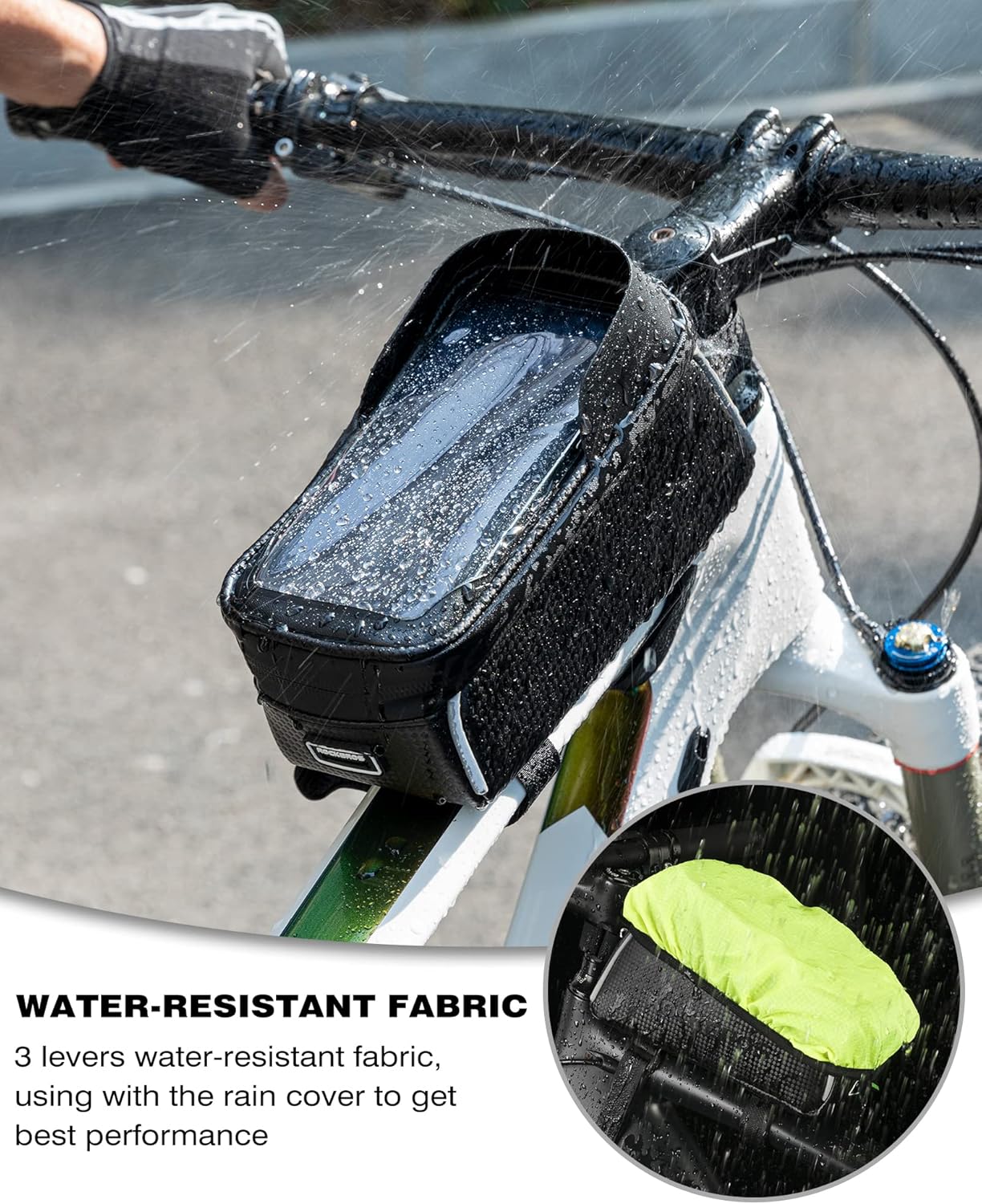 ROCKBROS Bike/Bicycle Phone Front Frame Bag, Waterproof, Tube Bag,Cycling Pouch, Bike Accessories for Men Compatible Phone Under 6.5”