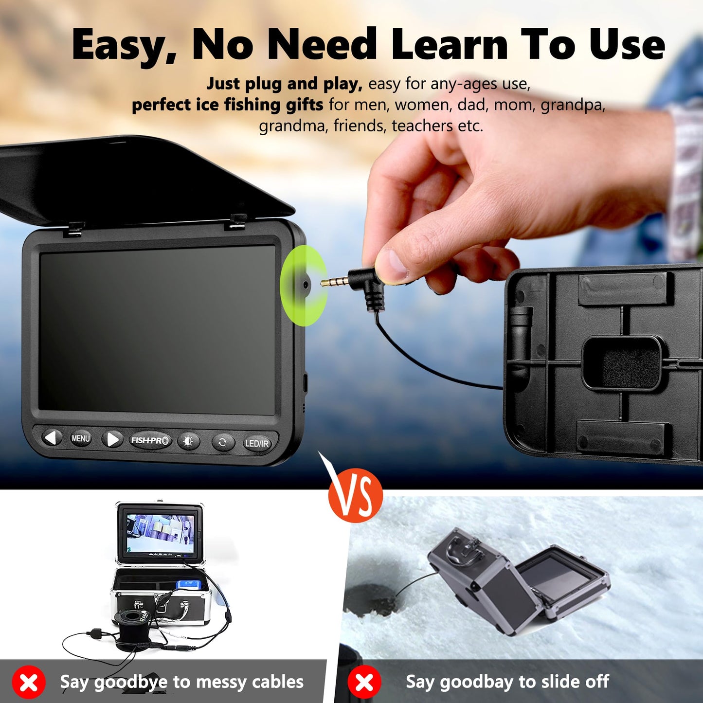 (2025 Upgrade) NO.1 HD 1080P Underwater Fishing Camera, FishPRO® 7'' Camera w/10,000mAh Li-Battery, IR & LED for Dark, USB-C, Portable Fish Finder Camera, 25m/82ft, for Ice Night & Lake Fishing